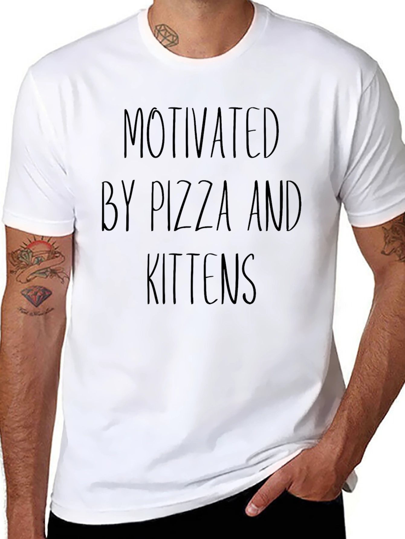 Motivated By Pizza & Kittens T-Shirt - Black