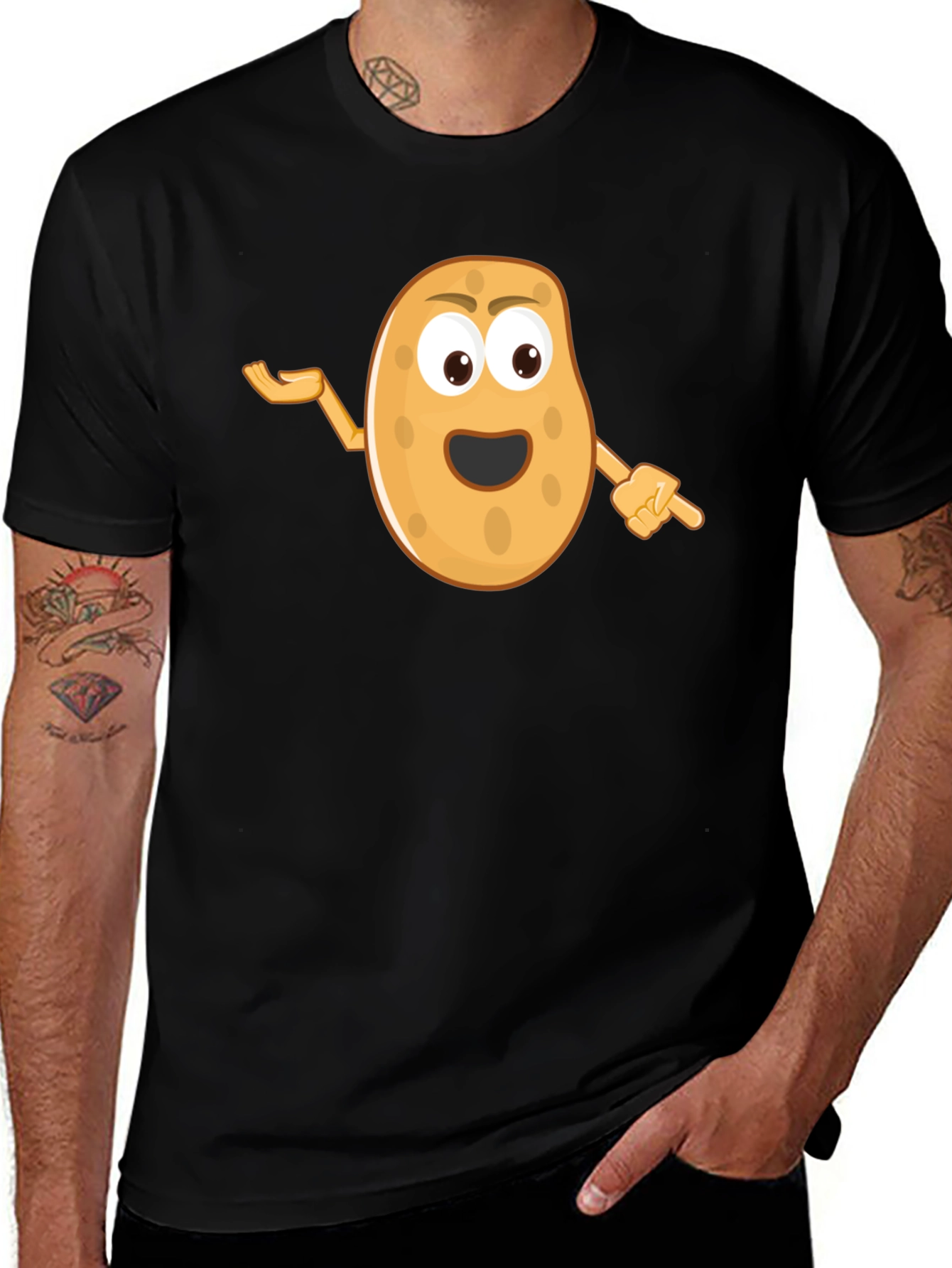 Funny Potato Cartoon Black T-Shirt