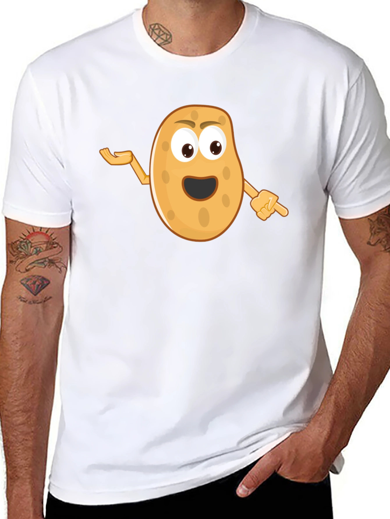 Funny Potato Cartoon Black T-Shirt