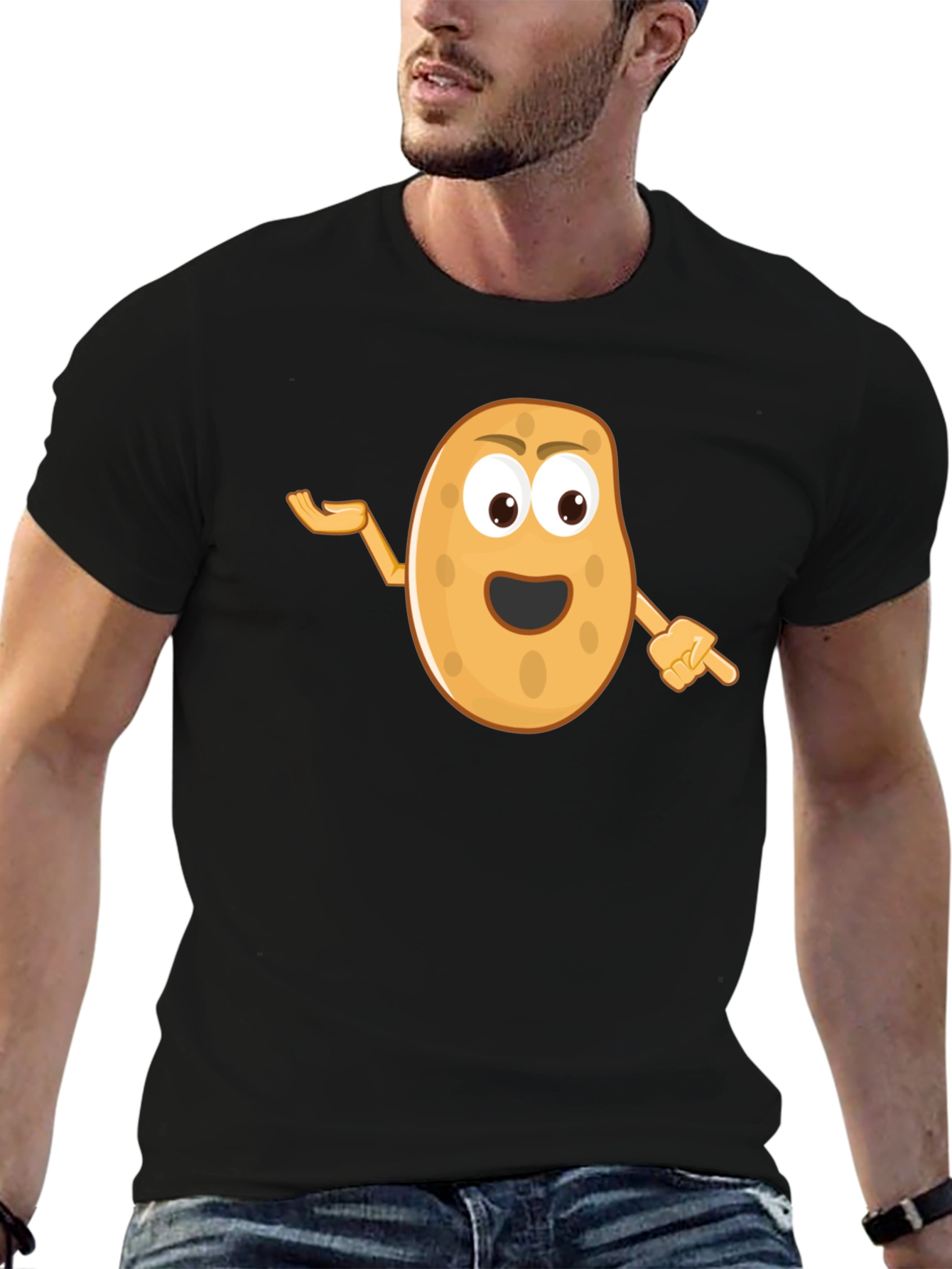 Funny Potato Cartoon Black T-Shirt