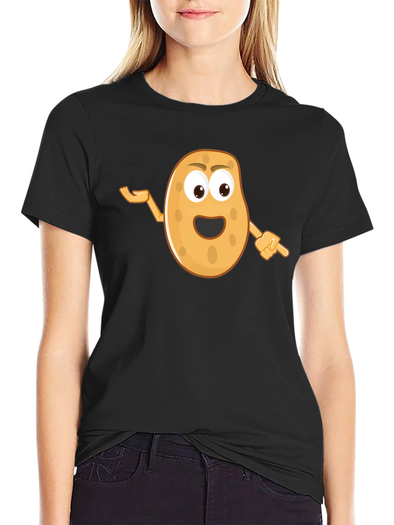 Funny Potato Cartoon Black T-Shirt