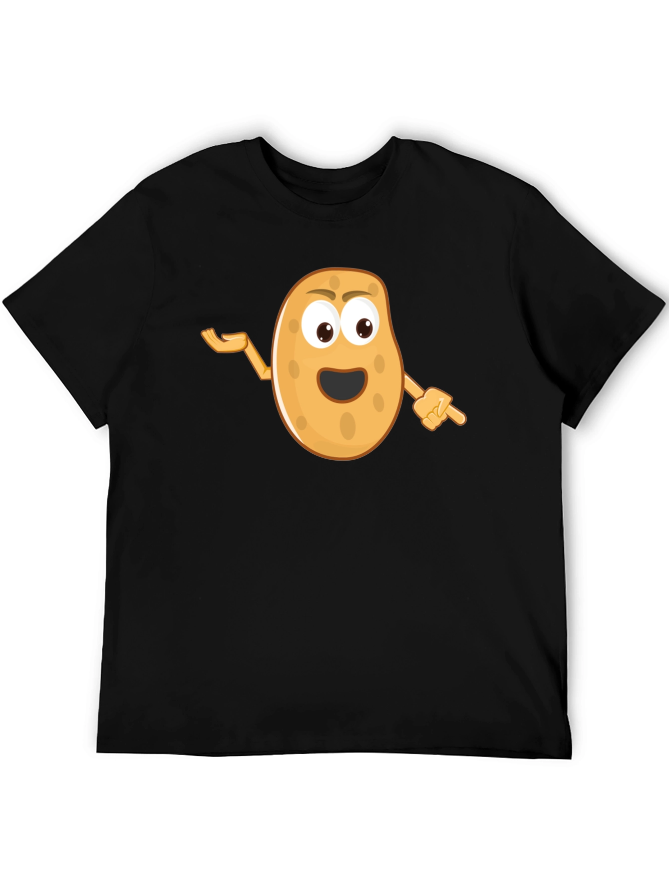 Funny Potato Cartoon Black T-Shirt