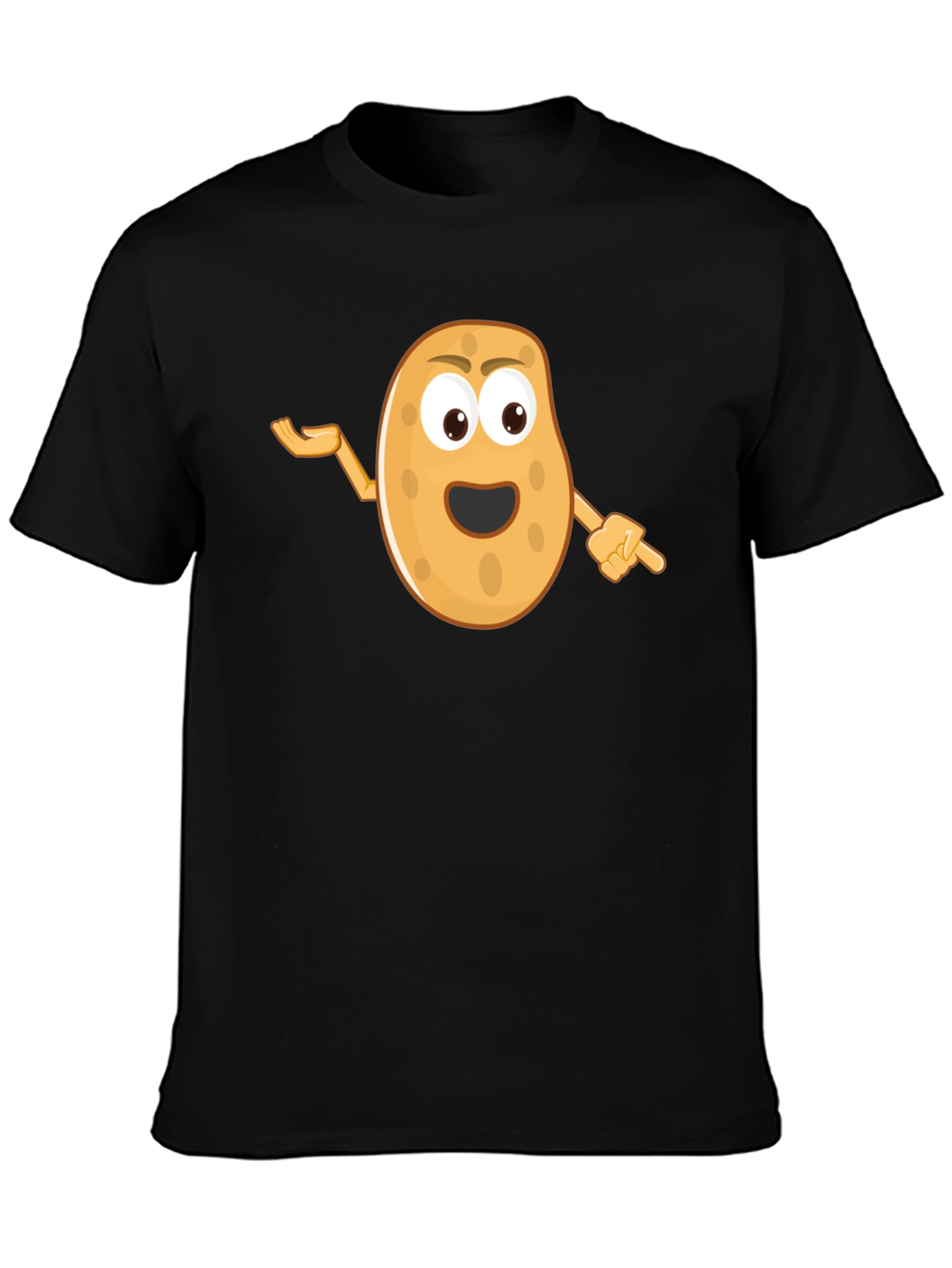 Funny Potato Cartoon Black T-Shirt