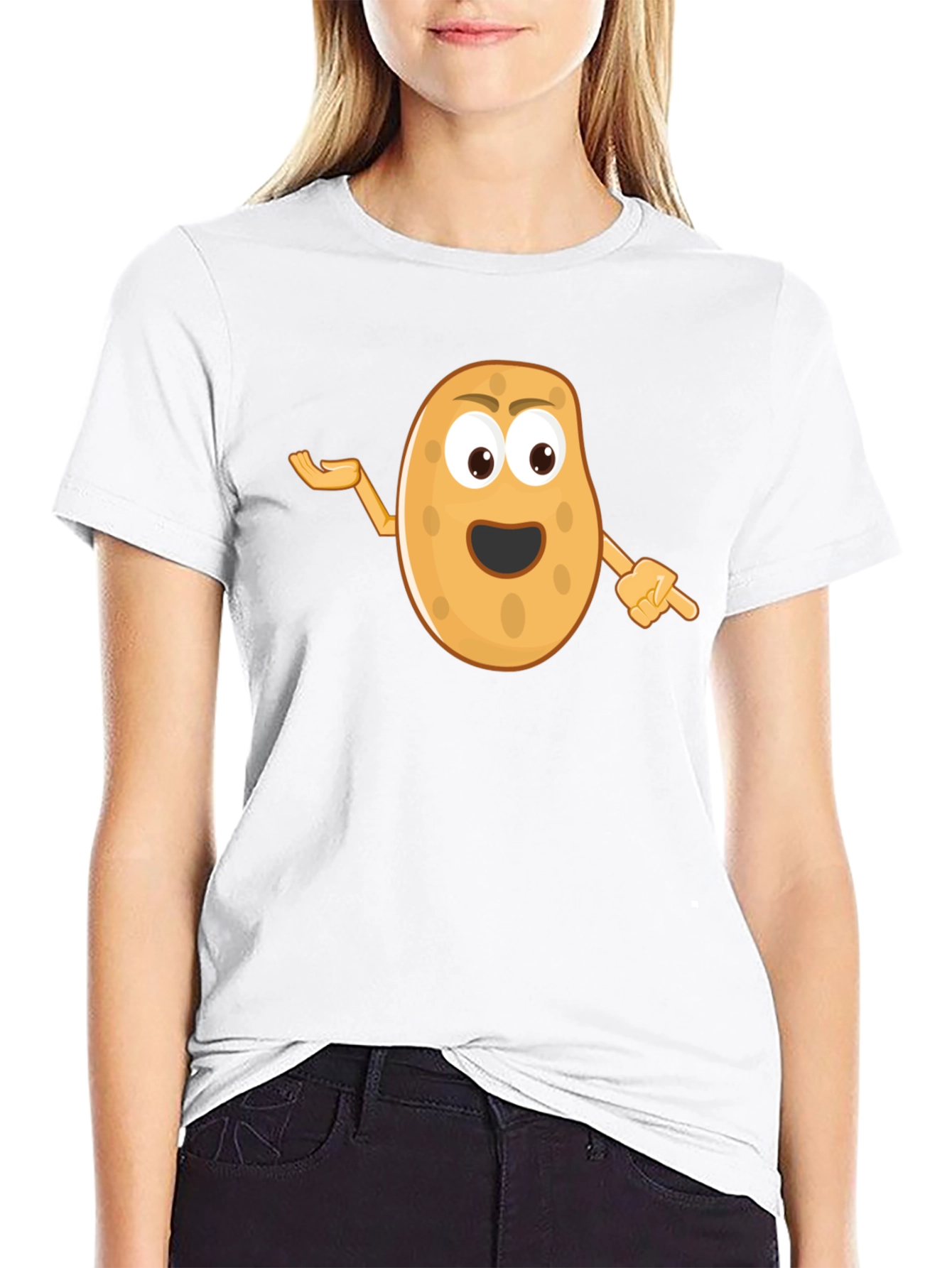 Funny Potato Cartoon Black T-Shirt