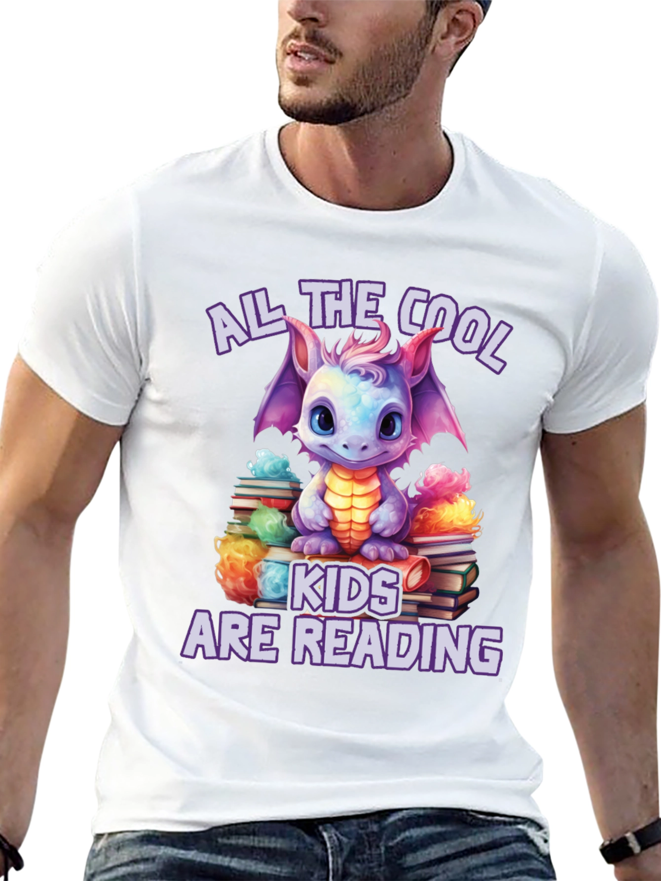 Cool Kids Reading Dragon Graphic T-Shirt