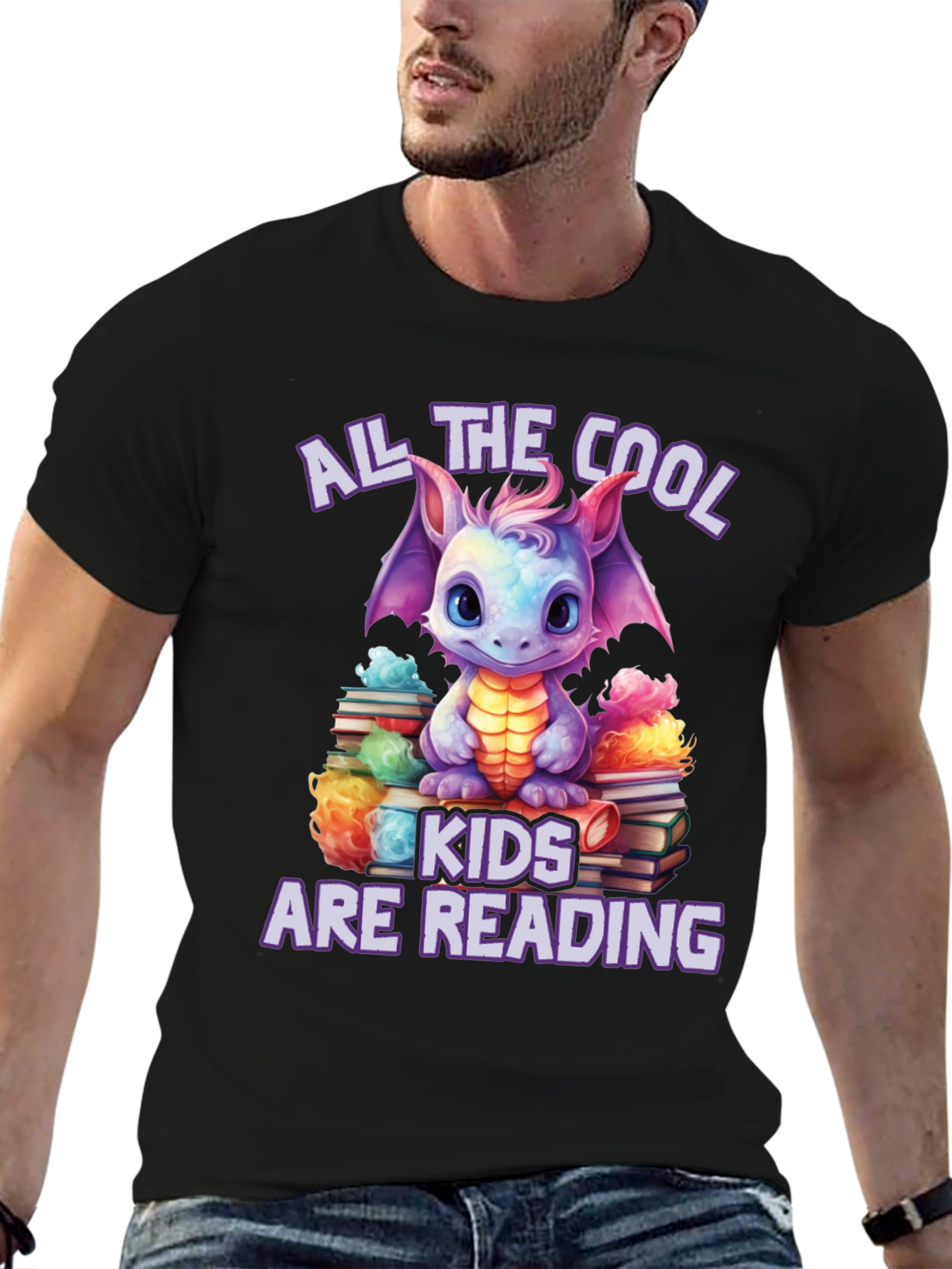 Cool Kids Reading Dragon Graphic T-Shirt