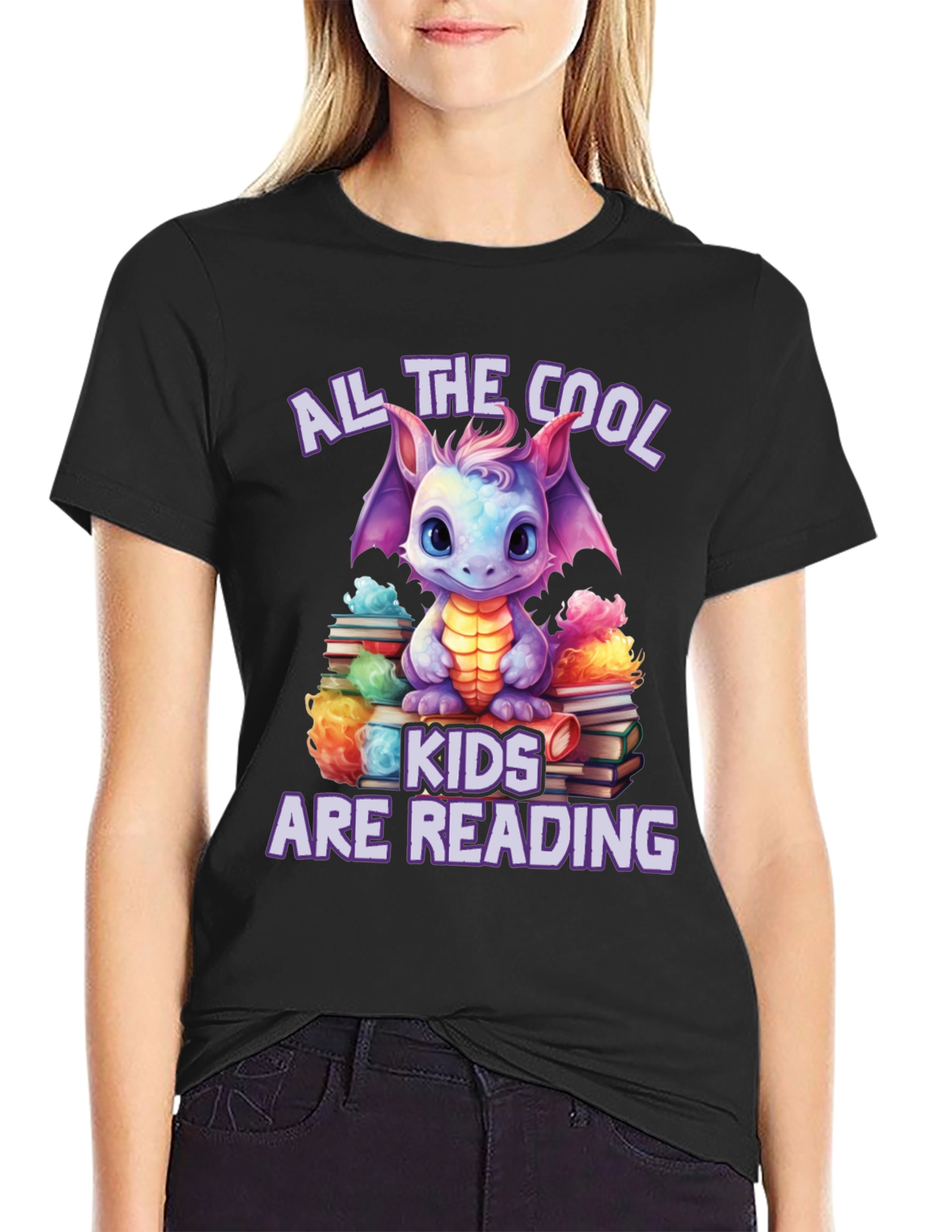 Cool Kids Reading Dragon Graphic T-Shirt