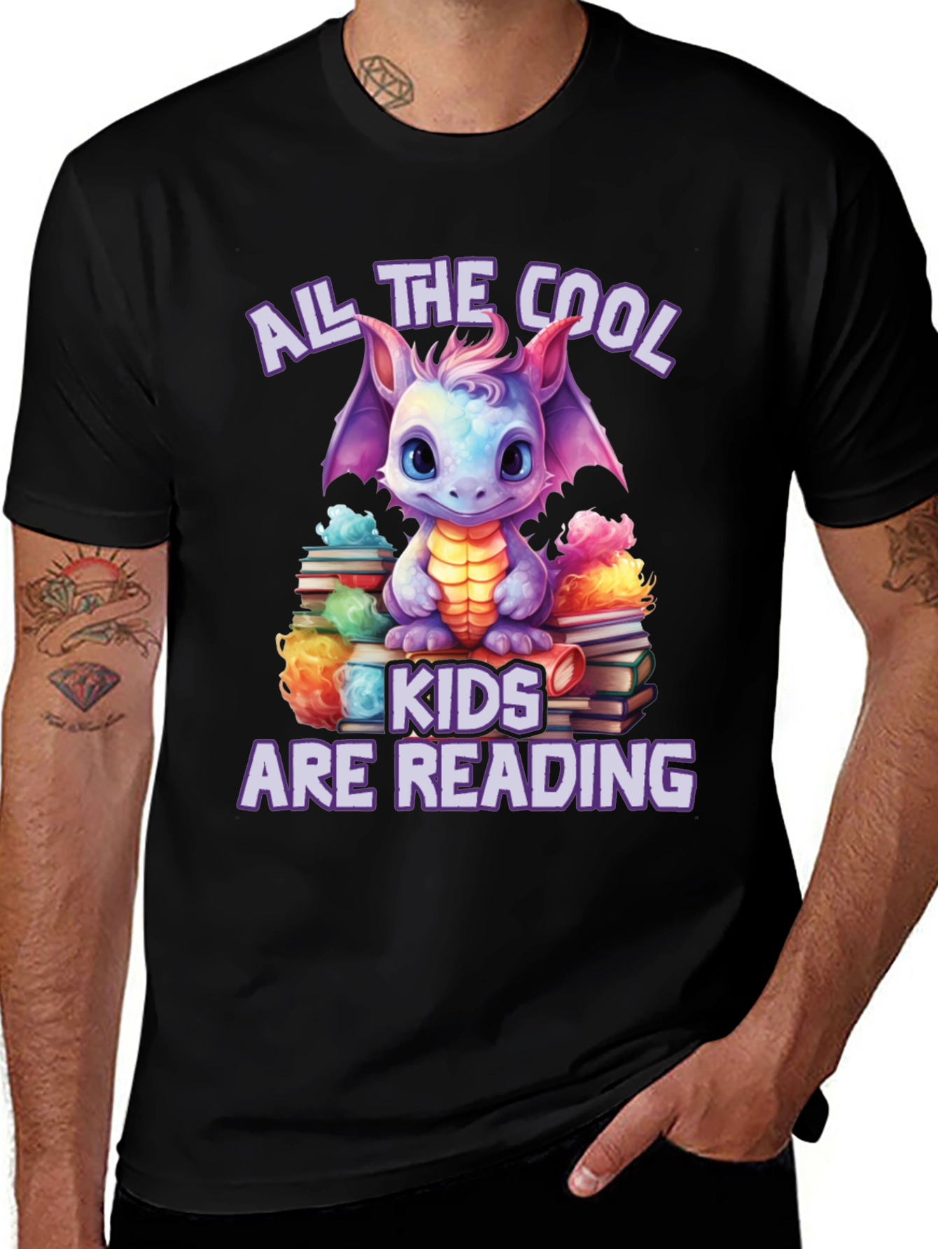 Cool Kids Reading Dragon Graphic T-Shirt