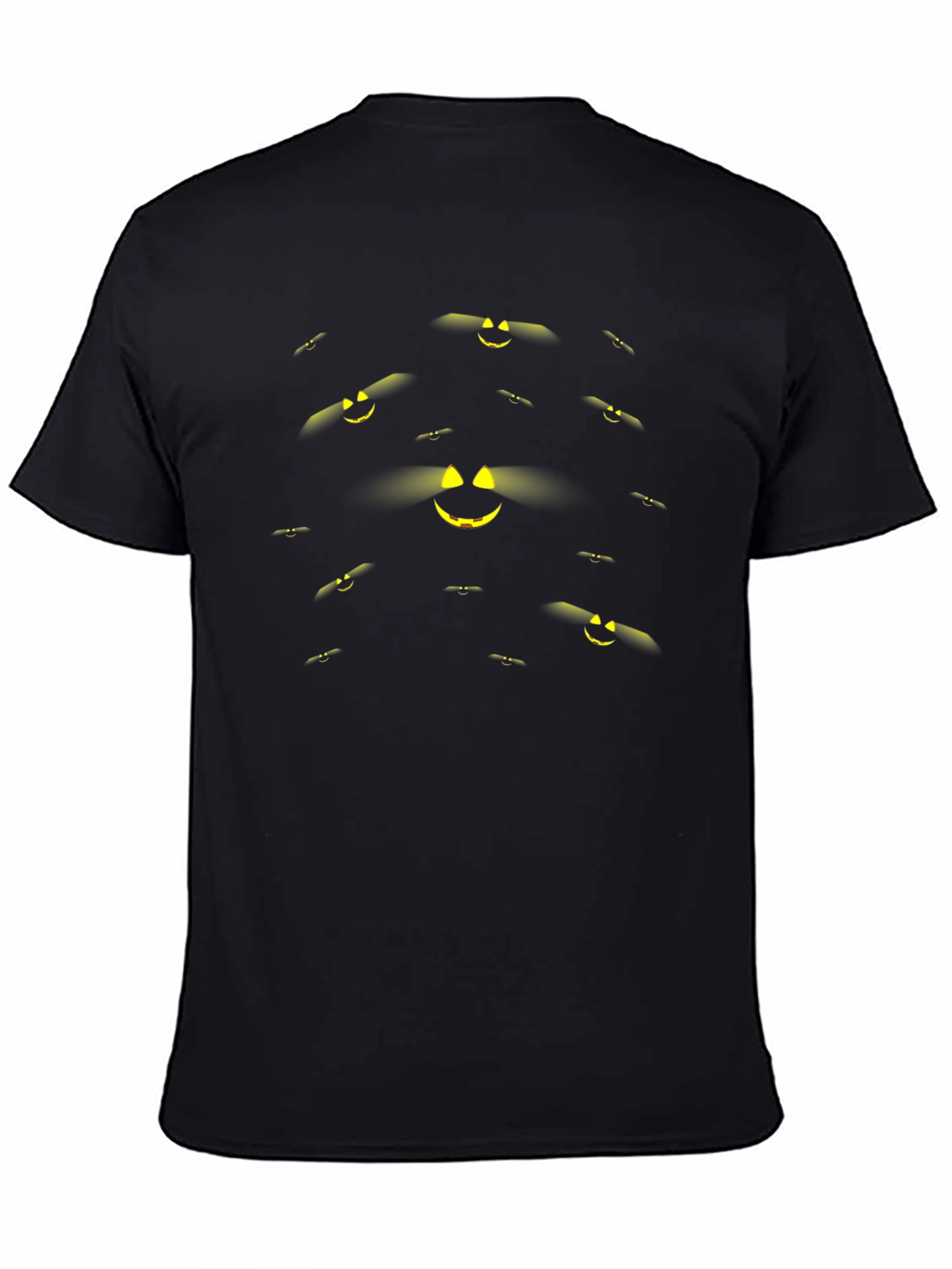 Spooky Pumpkin Face Pattern Black Halloween T-Shirt