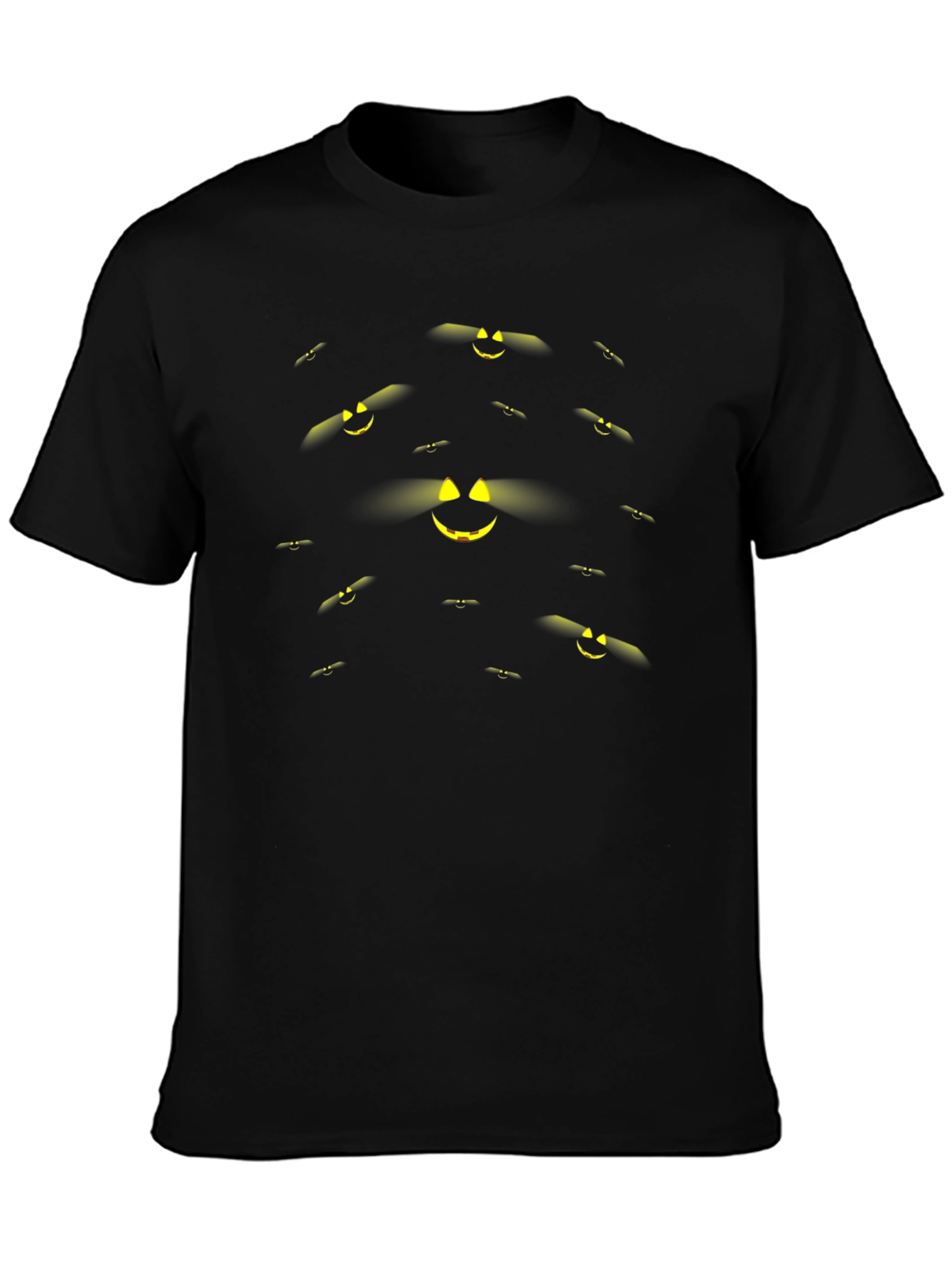 Spooky Pumpkin Face Pattern Black Halloween T-Shirt