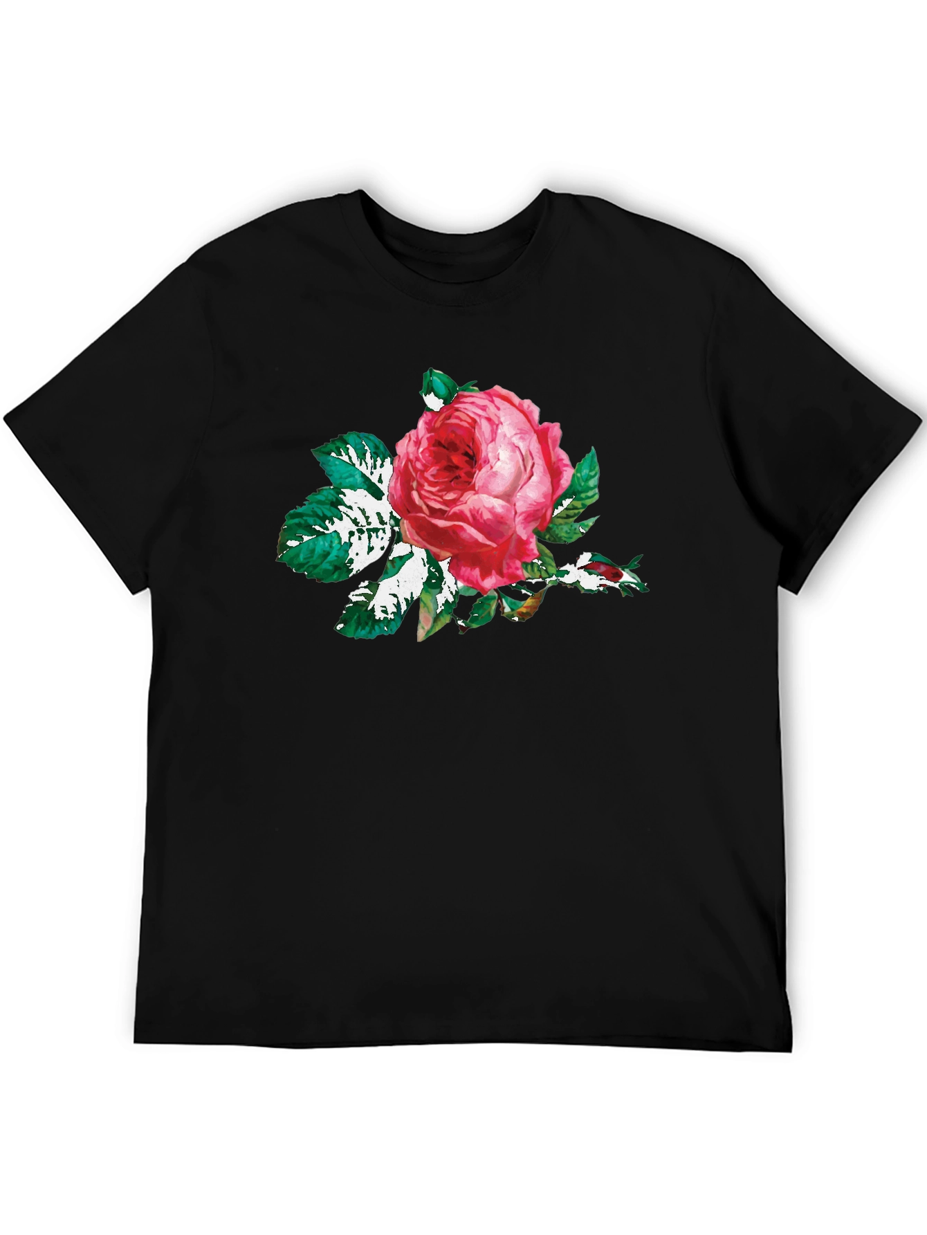 Black T-Shirt with Floral Rose Print