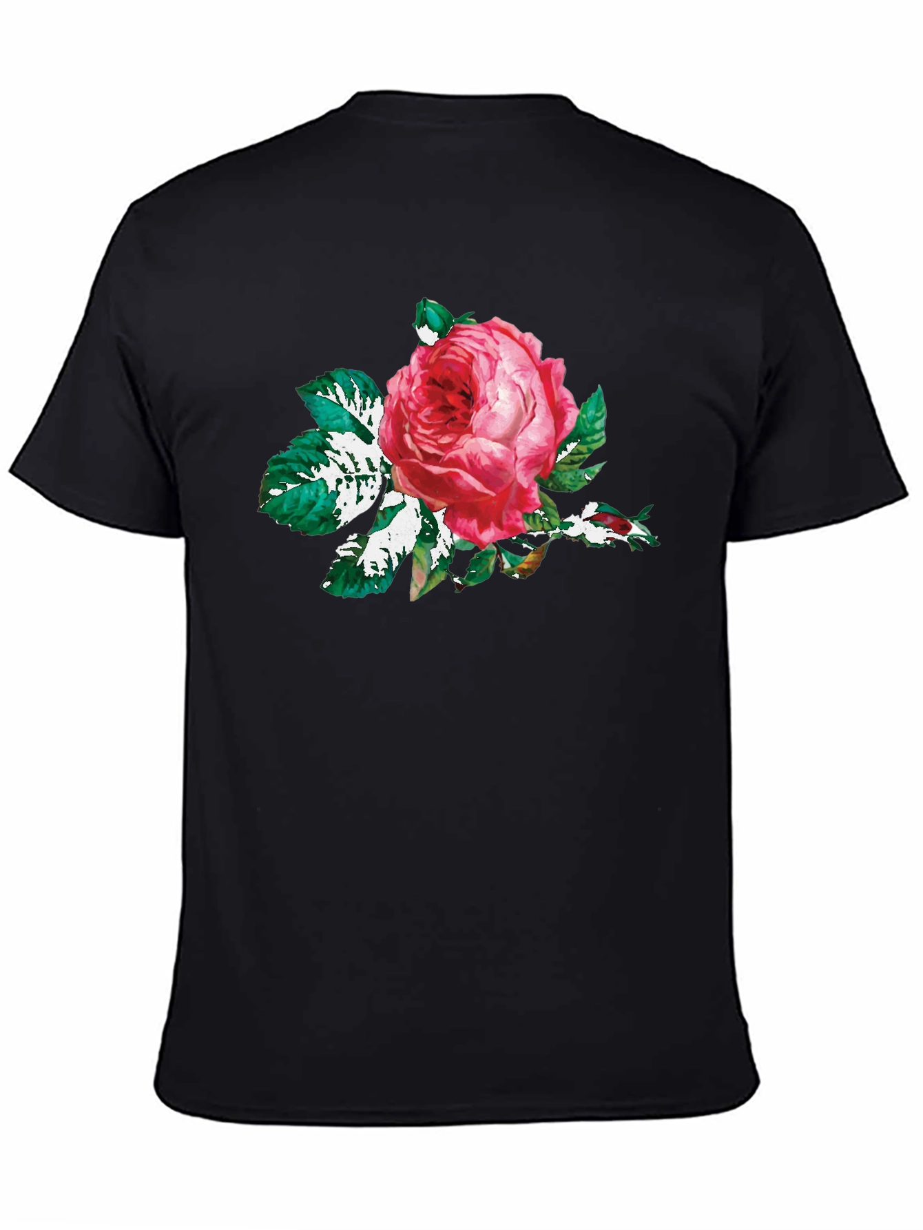 Black T-Shirt with Floral Rose Print