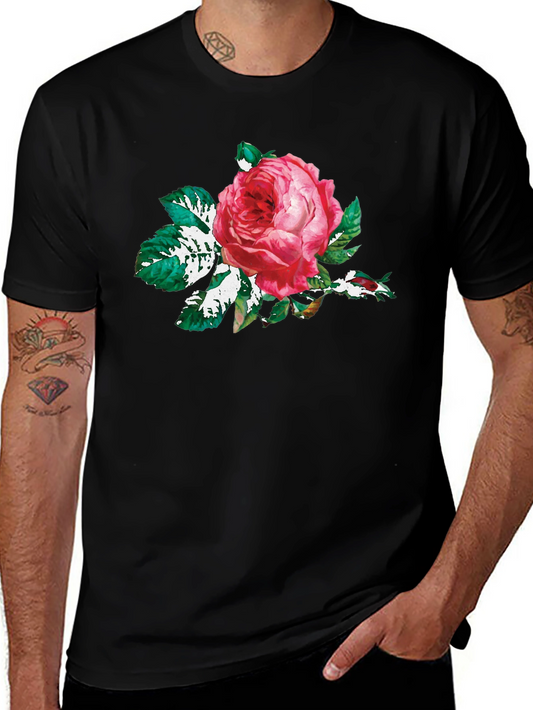 Black T-Shirt with Floral Rose Print