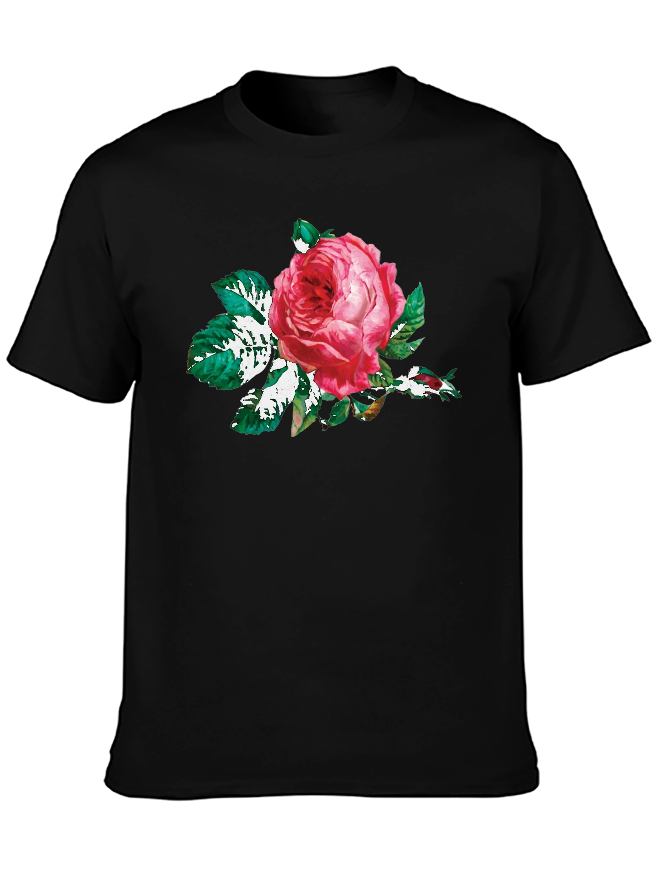 Black T-Shirt with Floral Rose Print