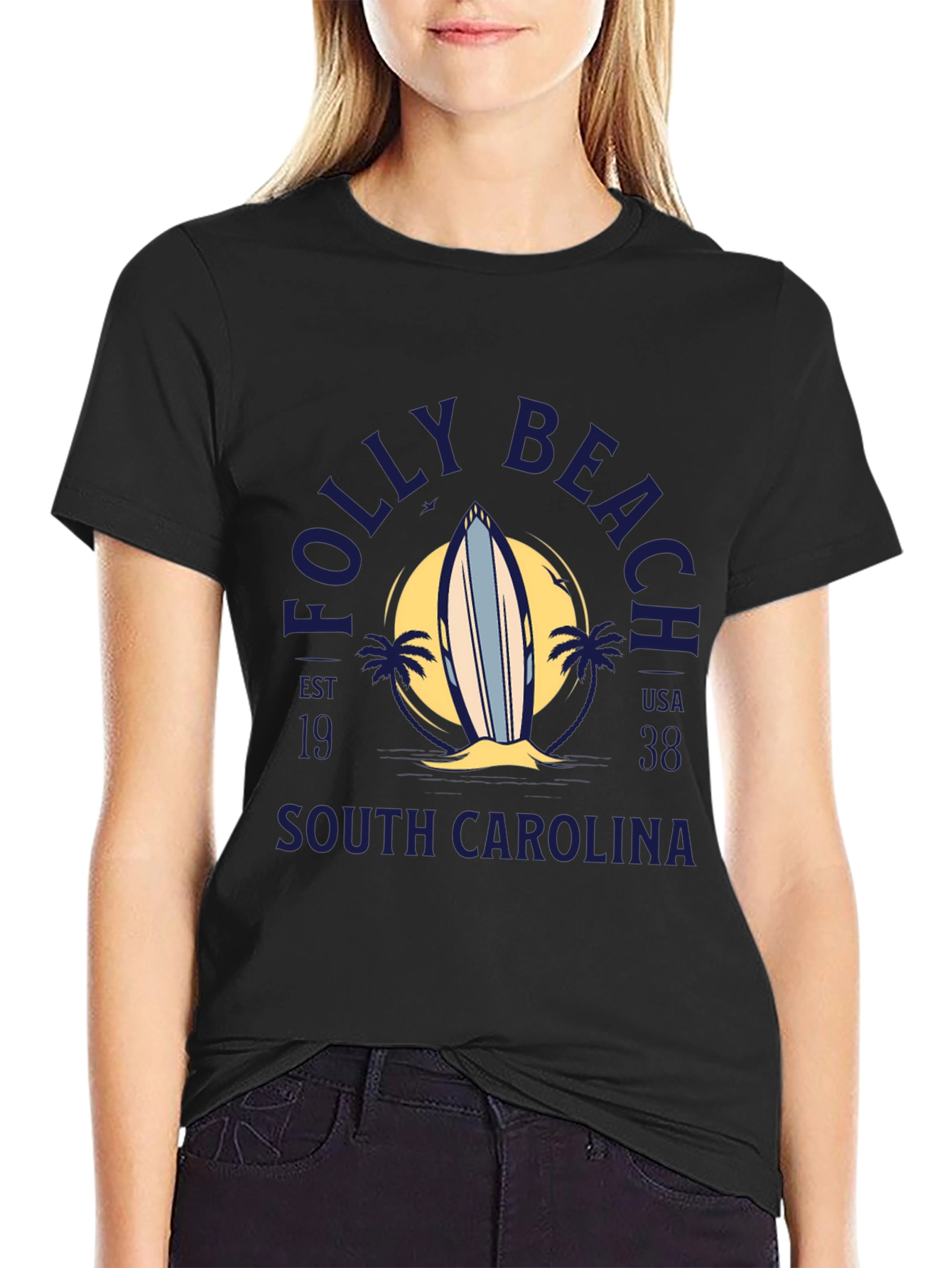 Folly Beach Surfboard Tee - South Carolina