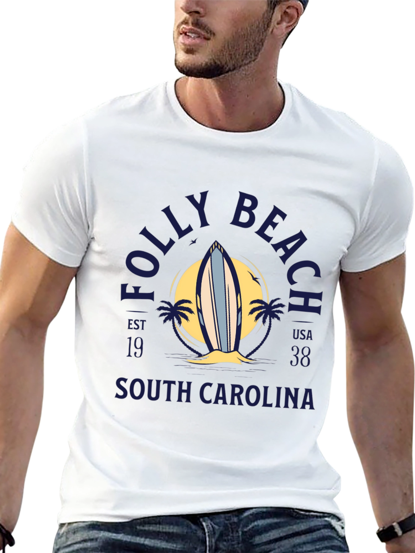 Folly Beach Surfboard Tee - South Carolina