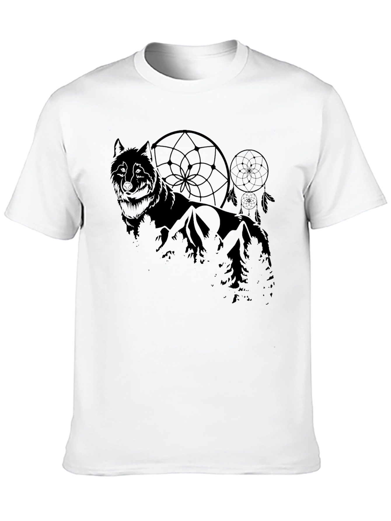 Wolf & Dreamcatcher Graphic Print Black T-Shirt