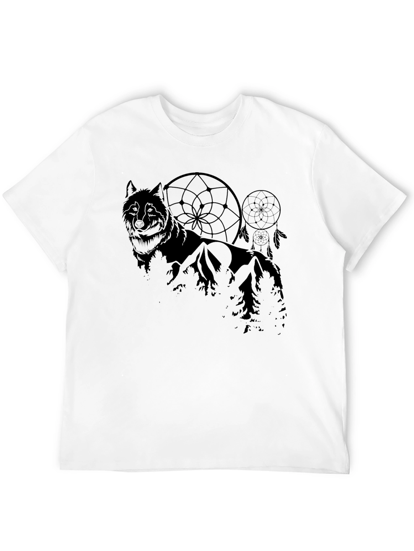 Wolf & Dreamcatcher Graphic Print Black T-Shirt