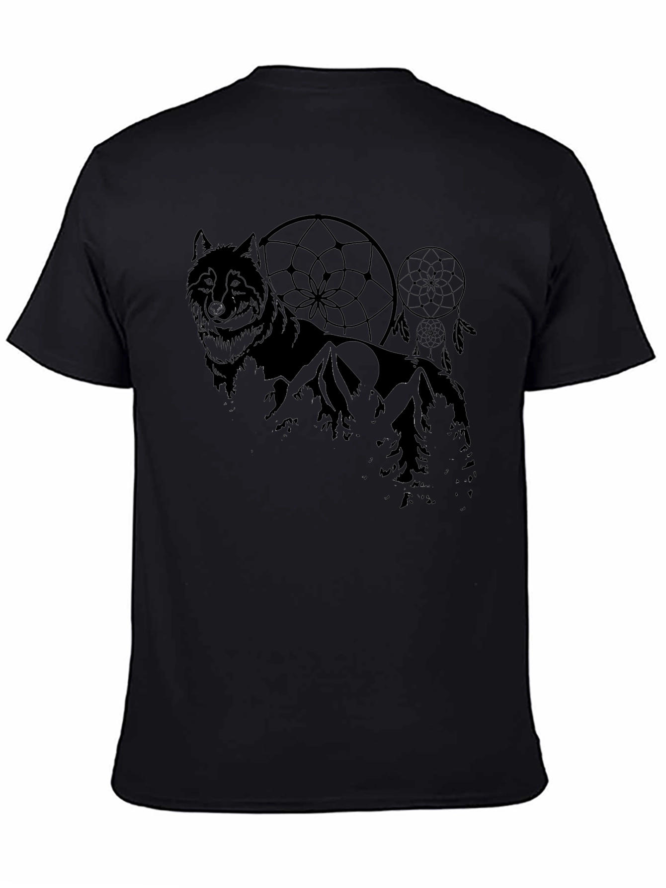 Wolf & Dreamcatcher Graphic Print Black T-Shirt