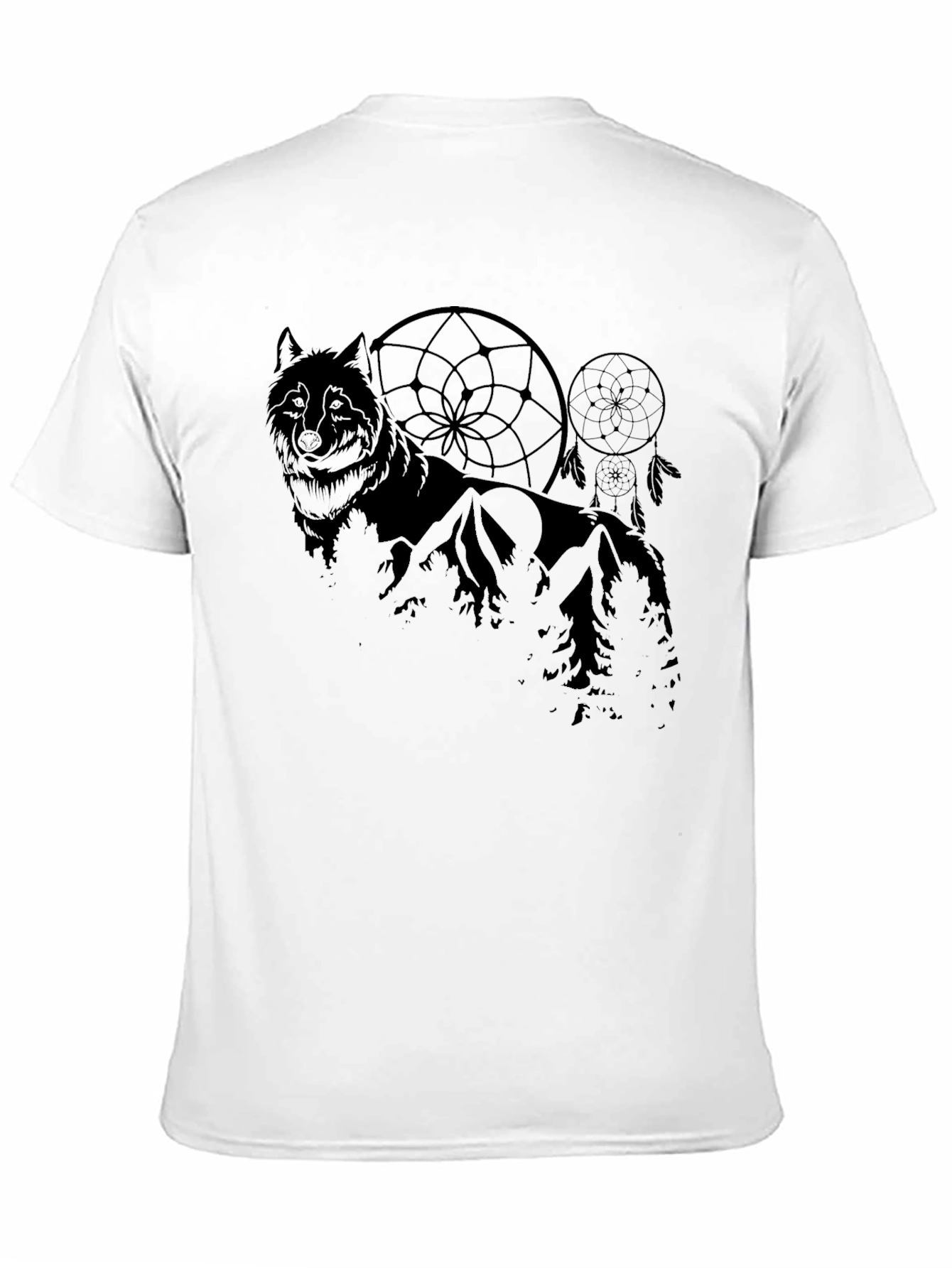 Wolf & Dreamcatcher Graphic Print Black T-Shirt