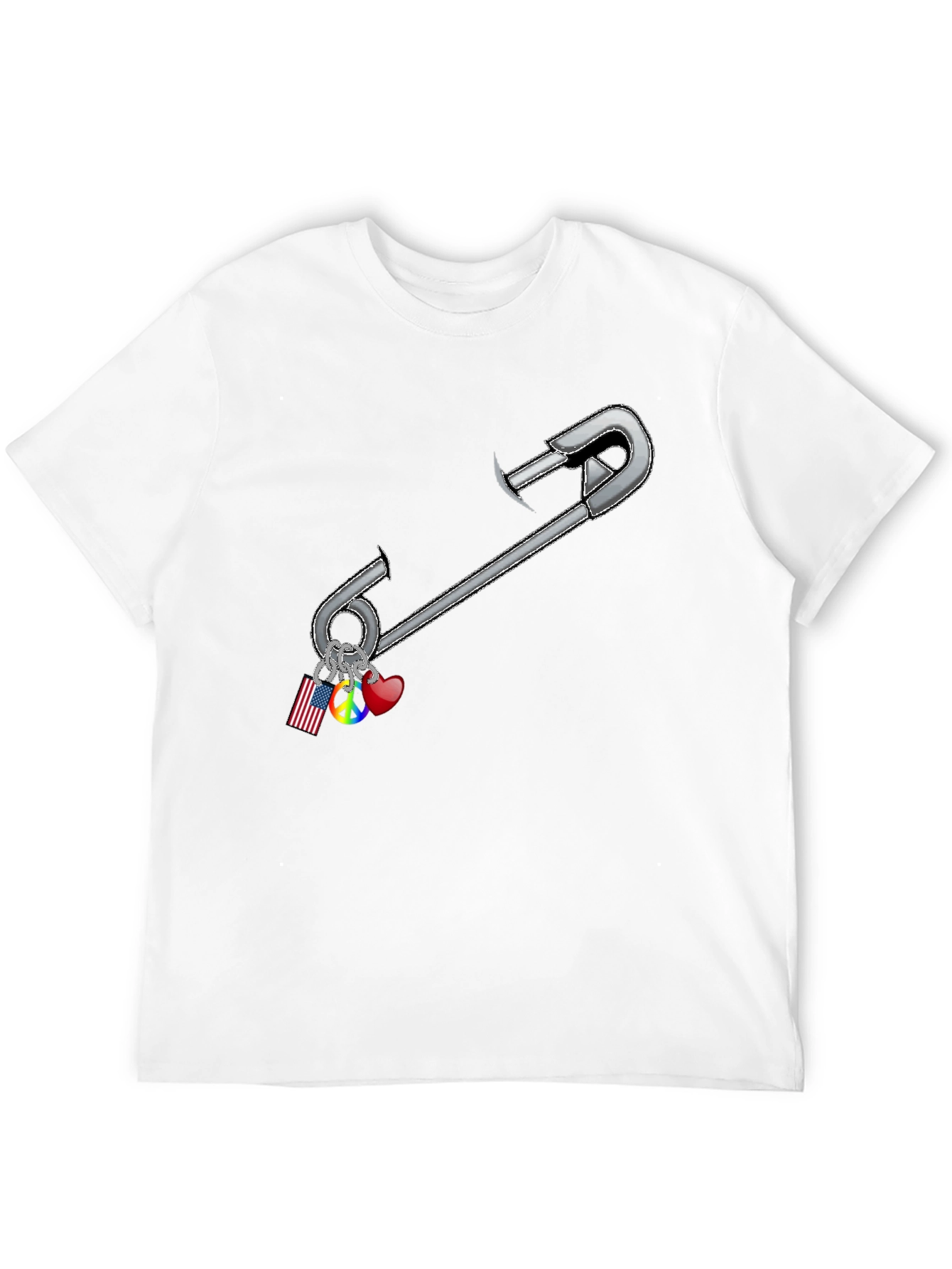 Safety Pin Charm Graphic Tee - Black Cotton Blend