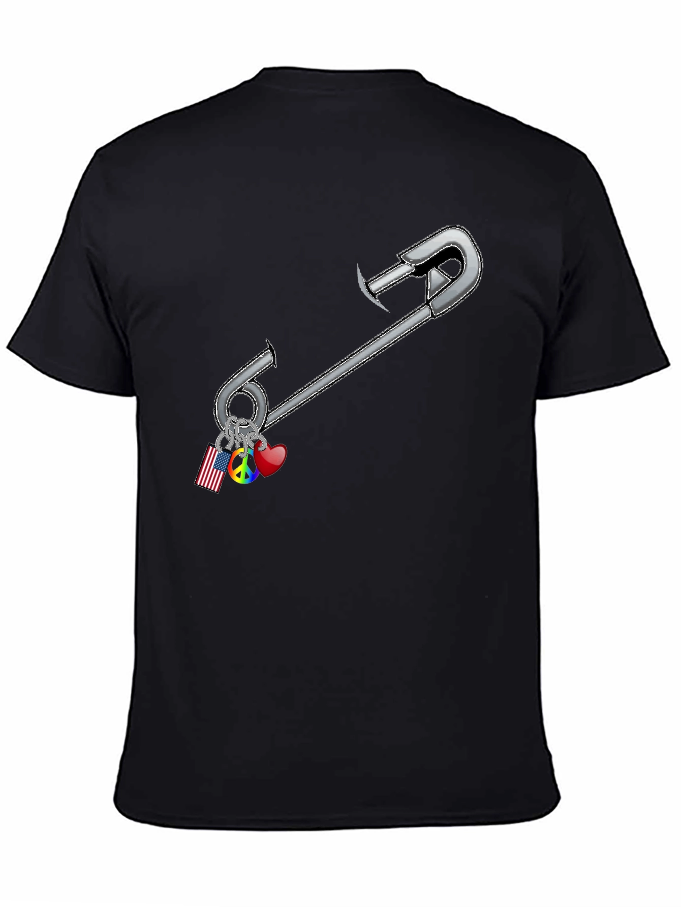 Safety Pin Charm Graphic Tee - Black Cotton Blend