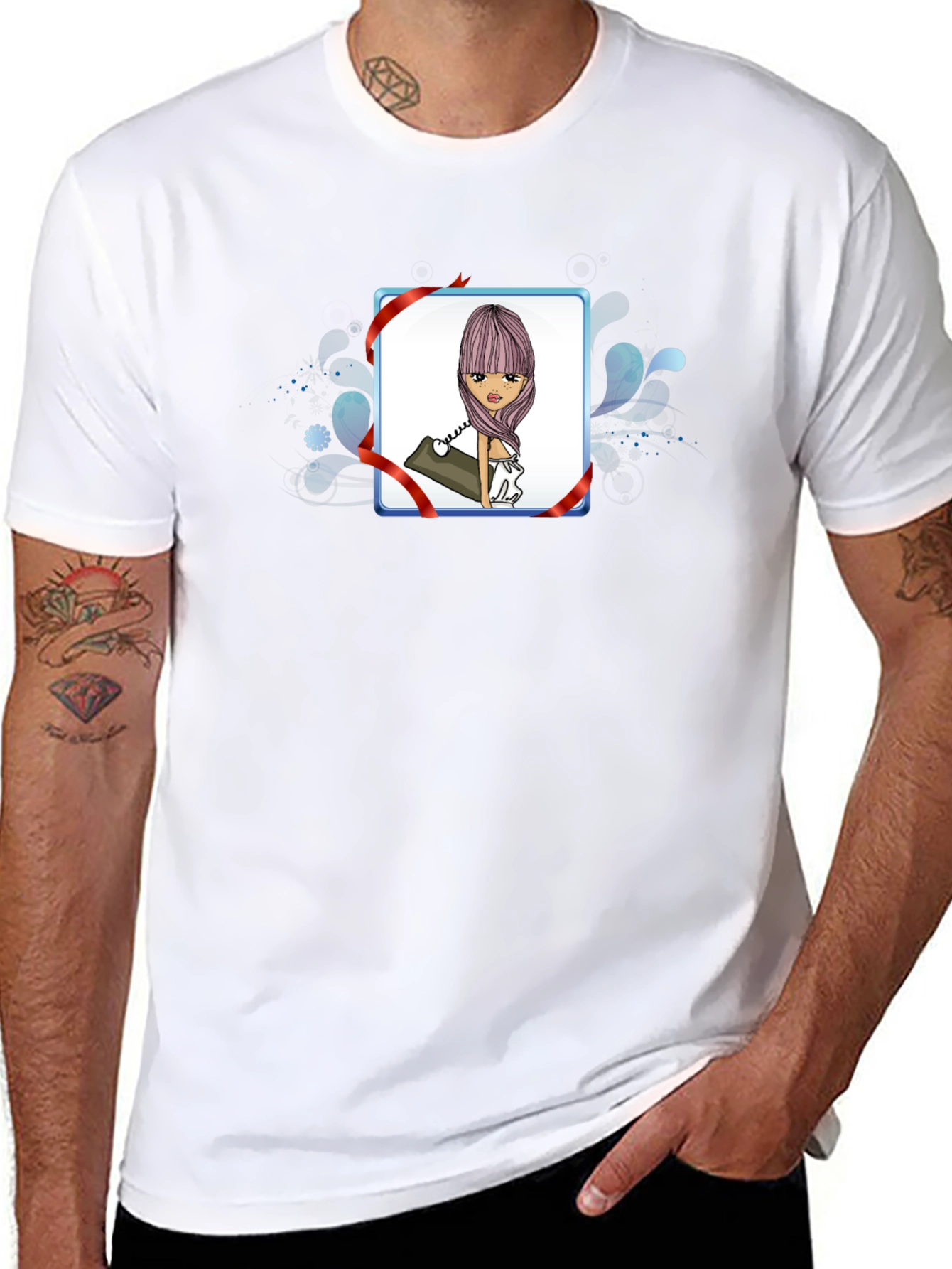 Cartoon Girl Phone Black T-Shirt