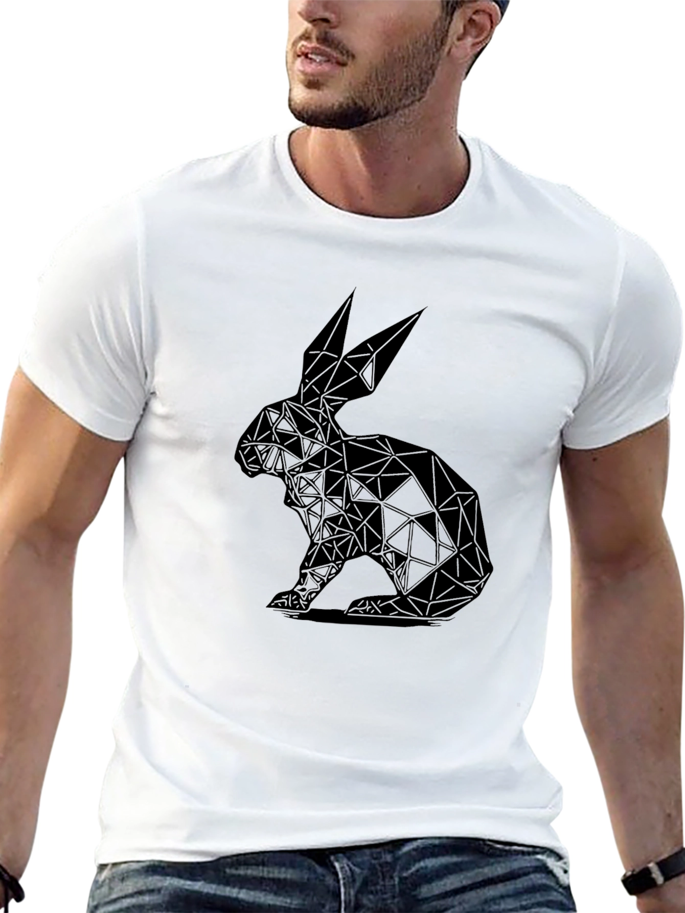 Geometric Rabbit Graphic Tee - Black