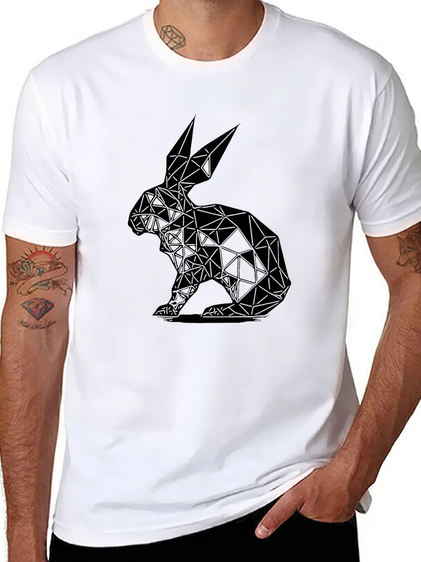 Geometric Rabbit Graphic Tee - Black