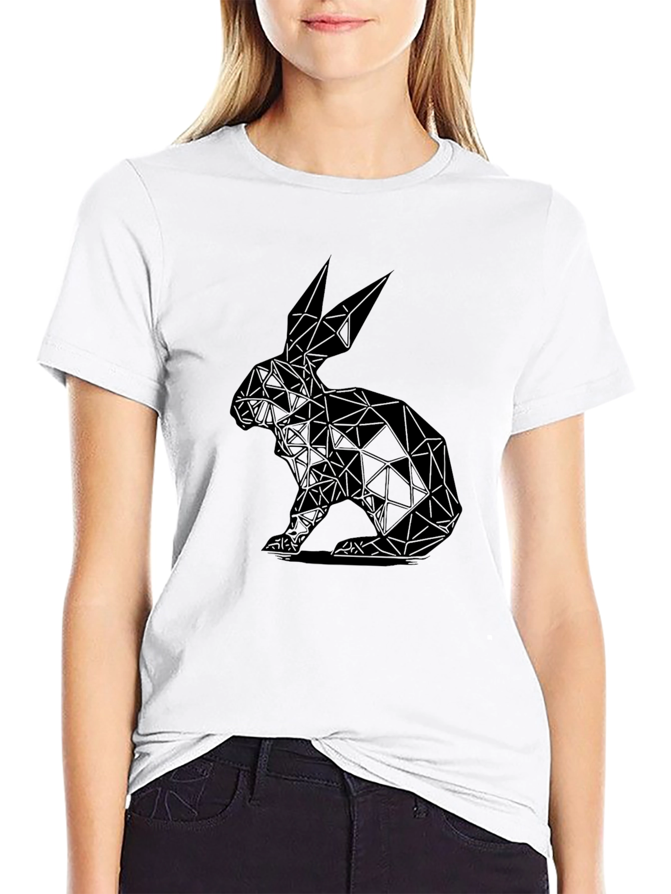 Geometric Rabbit Graphic Tee - Black