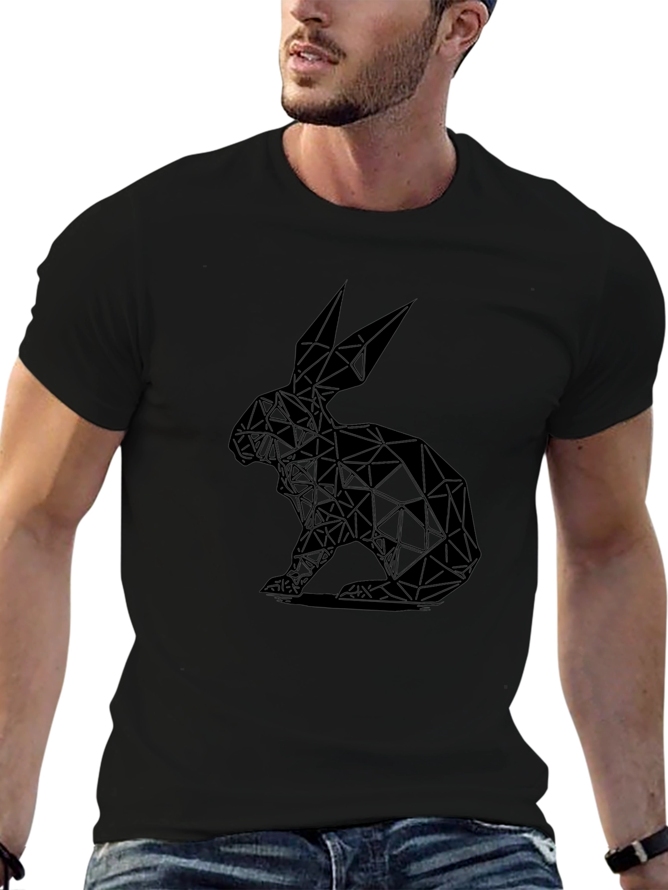 Geometric Rabbit Graphic Tee - Black