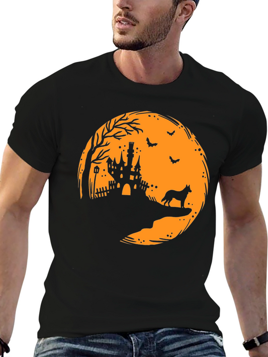 Halloween Moon Castle Dog Silhouette T-Shirt