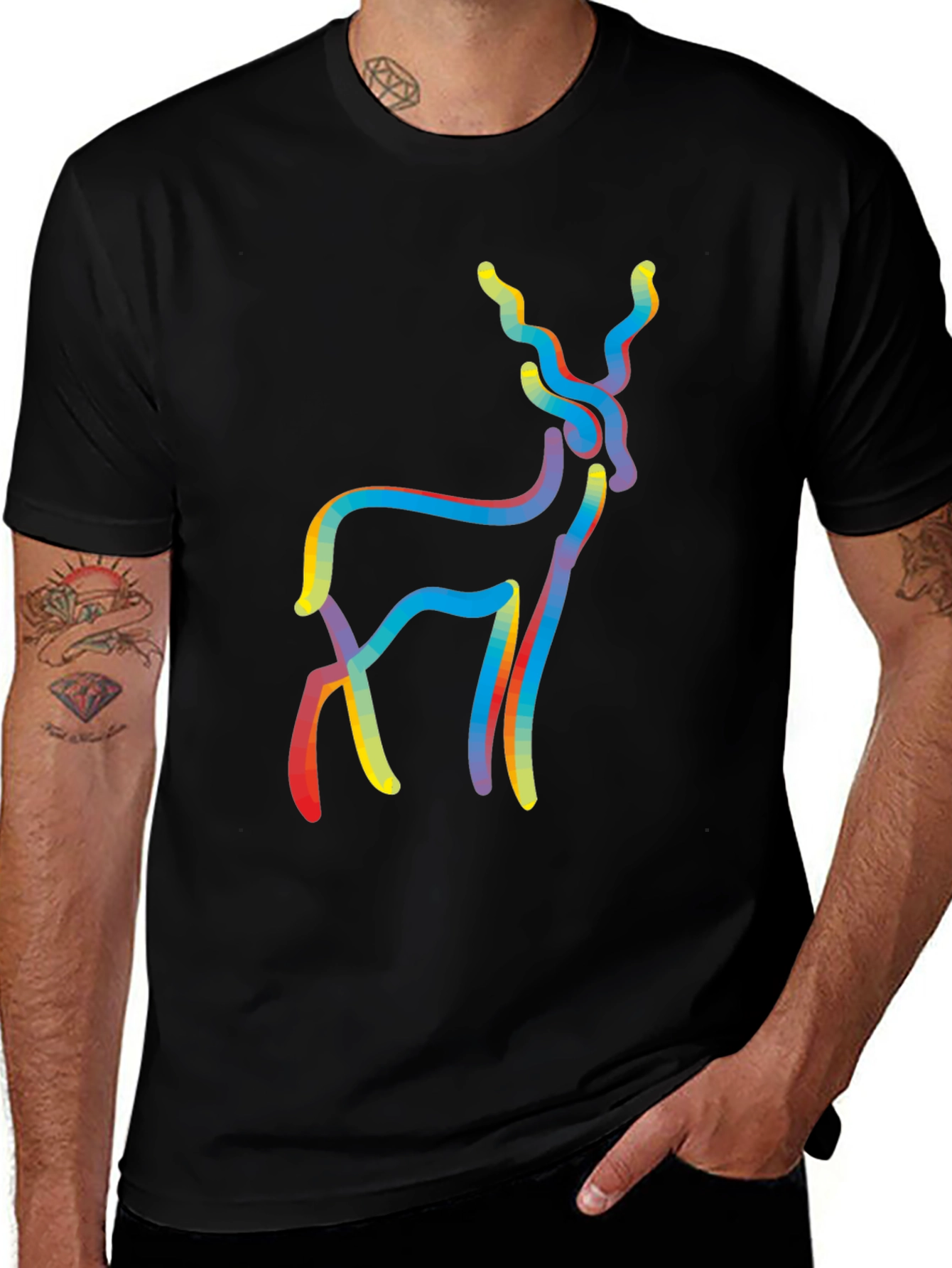 Mens Black Deer Graphic Tee - Abstract Style