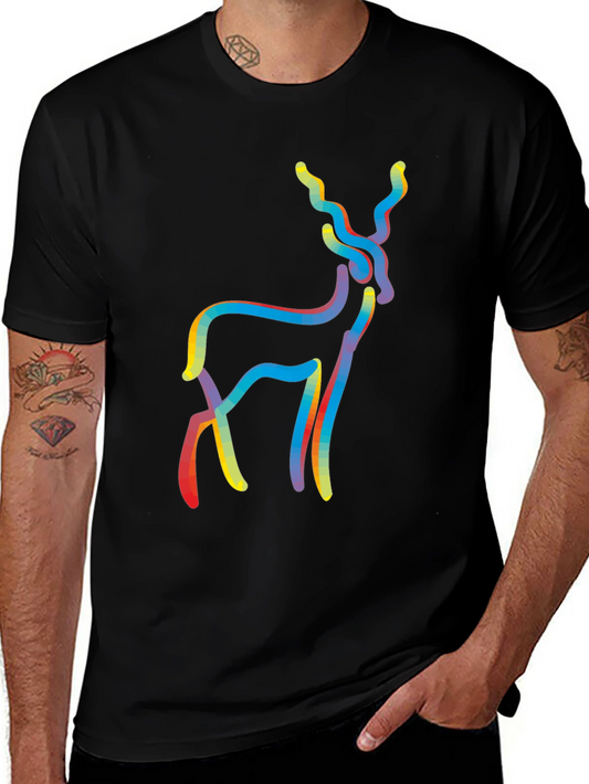 Mens Black Deer Graphic Tee - Abstract Style