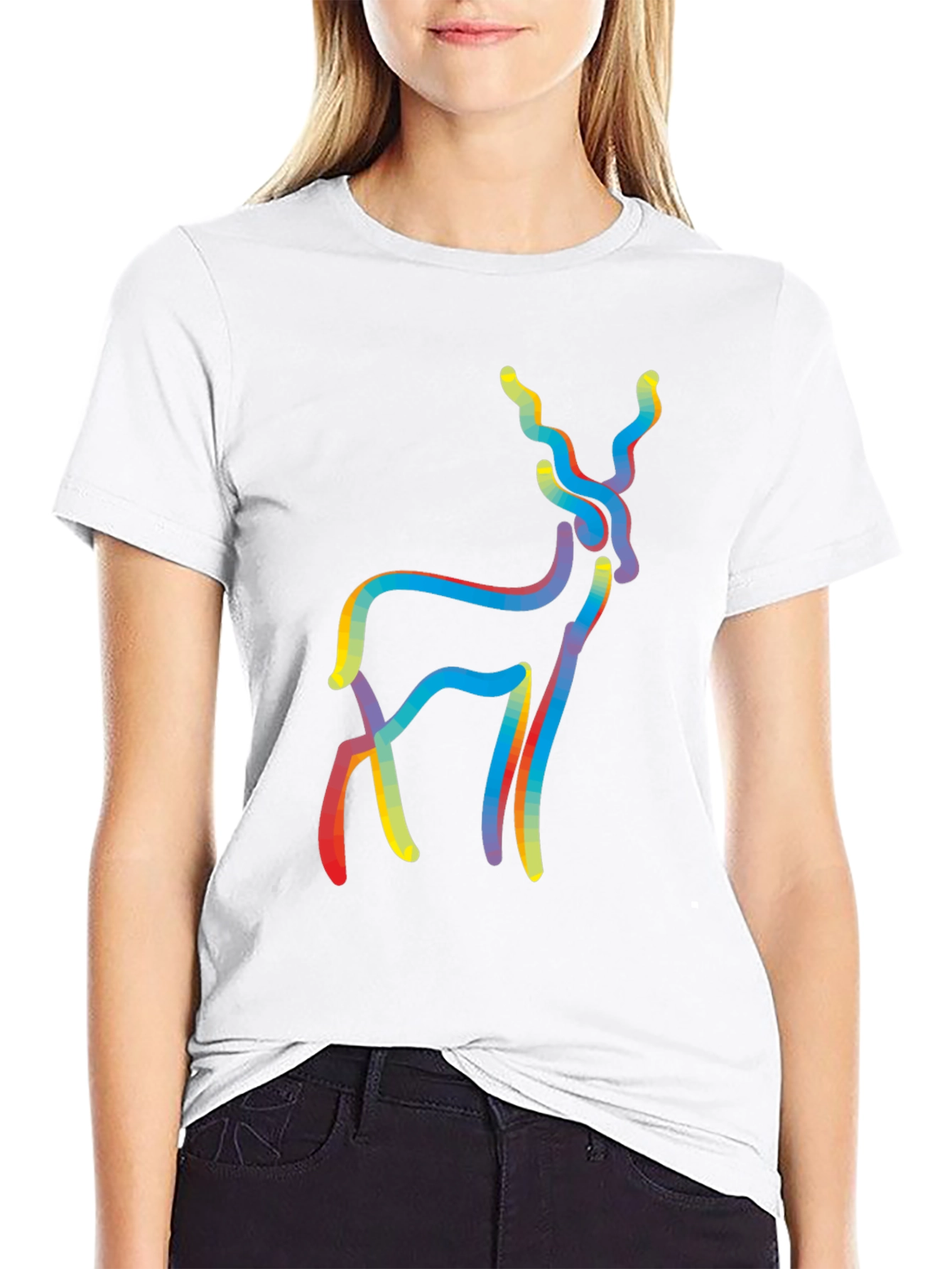 Mens Black Deer Graphic Tee - Abstract Style