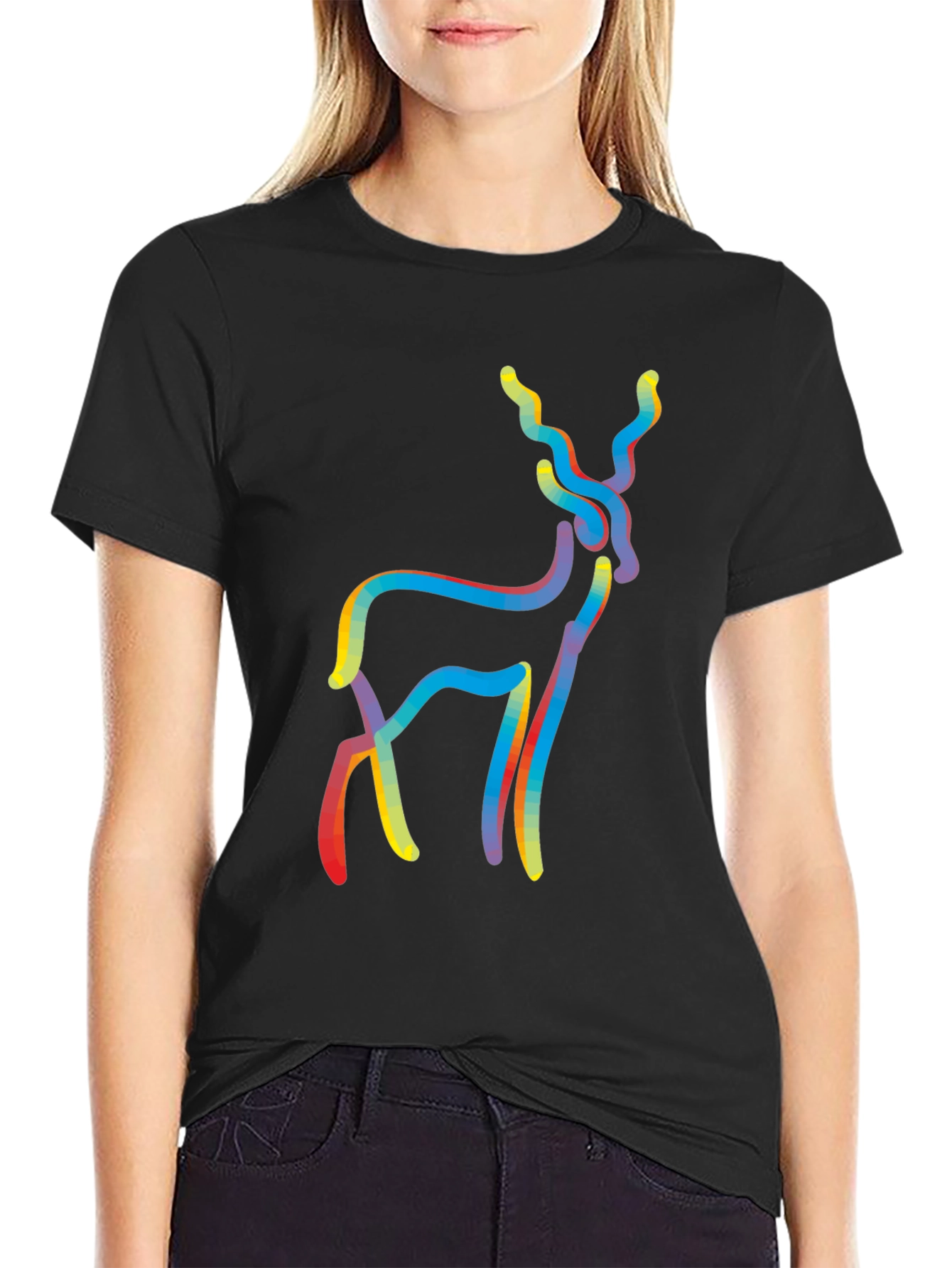Mens Black Deer Graphic Tee - Abstract Style