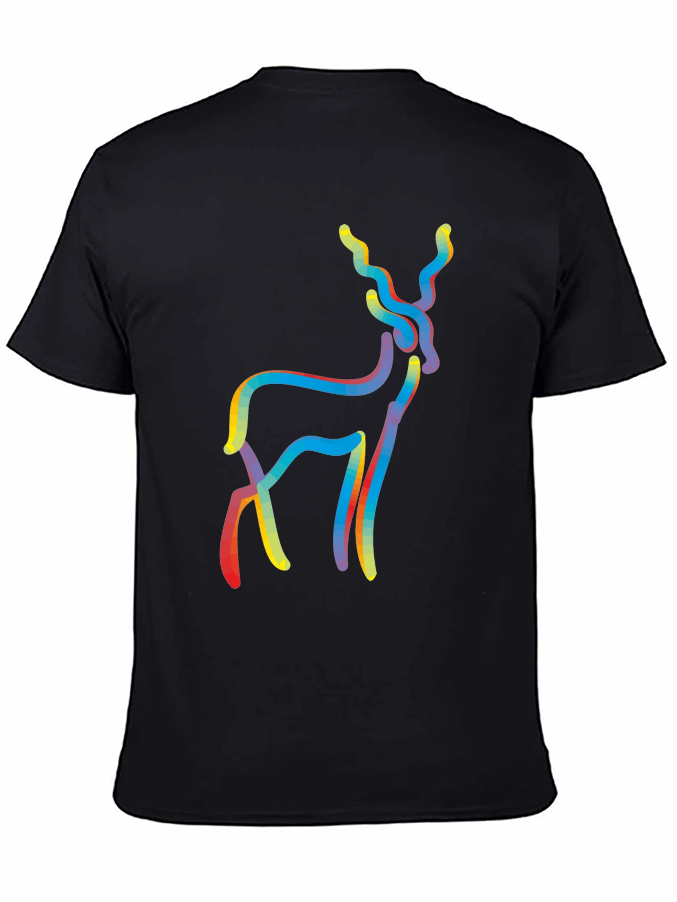 Mens Black Deer Graphic Tee - Abstract Style