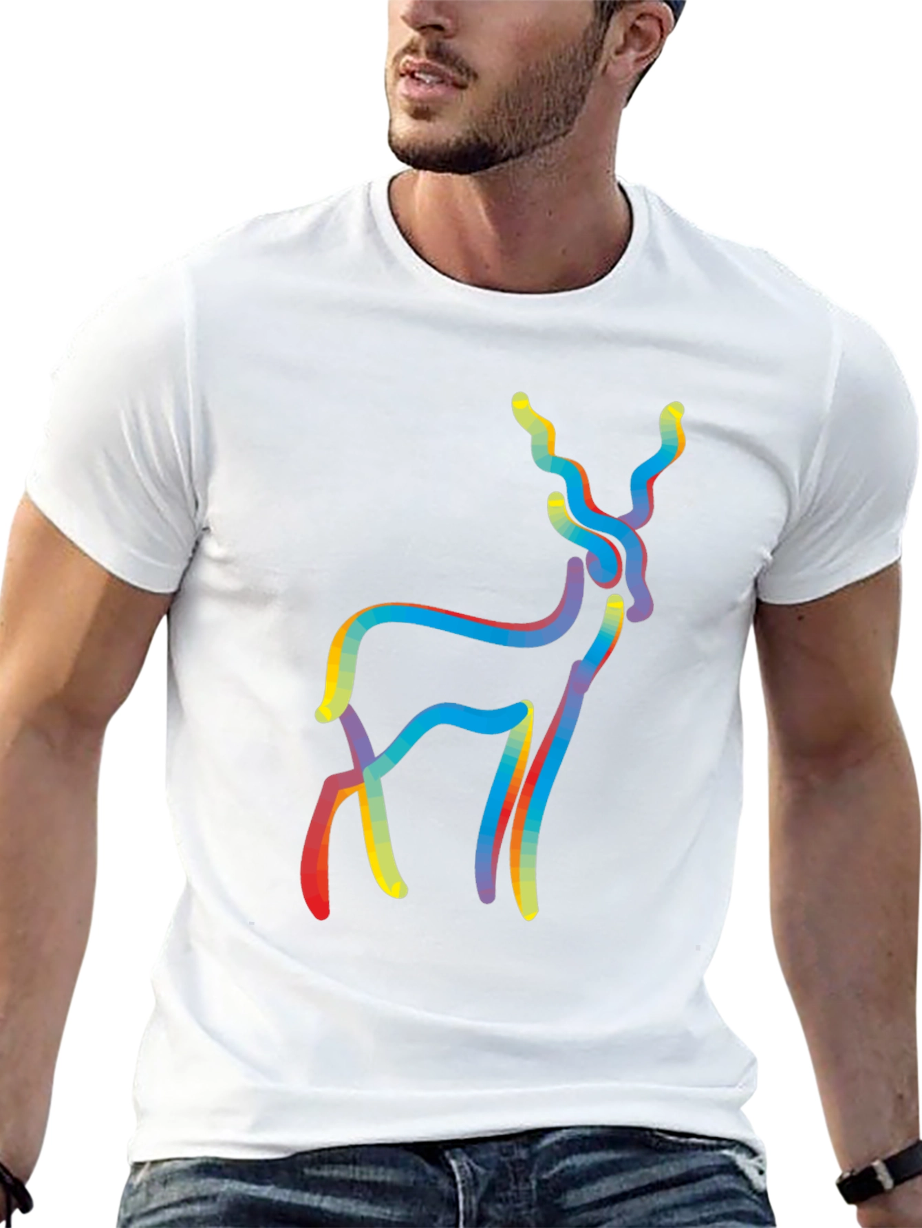 Mens Black Deer Graphic Tee - Abstract Style