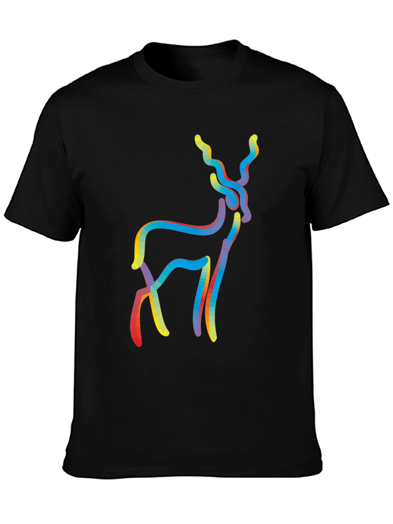 Mens Black Deer Graphic Tee - Abstract Style