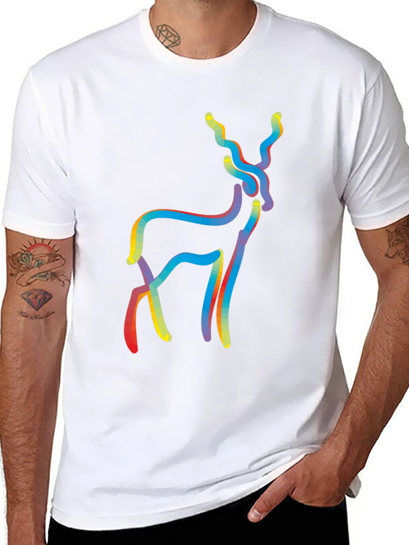 Mens Black Deer Graphic Tee - Abstract Style