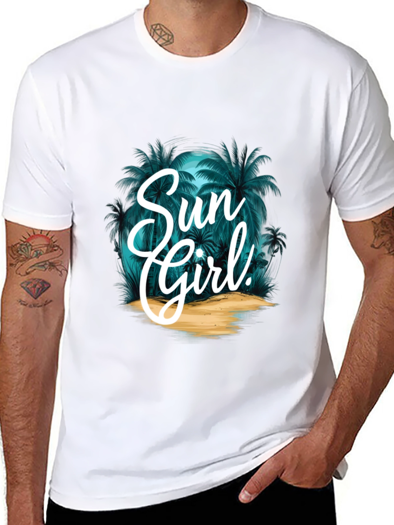 Sun Girl Graphic T-Shirt - Tropical Design