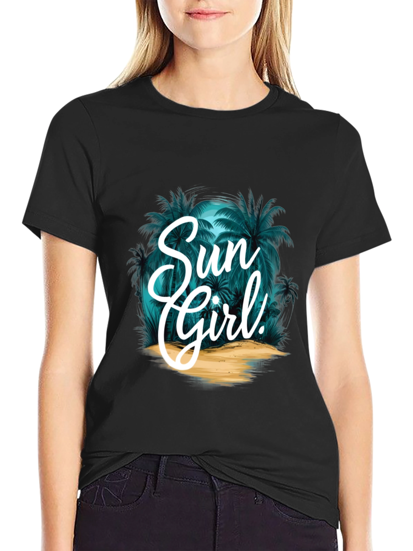 Sun Girl Graphic T-Shirt - Tropical Design