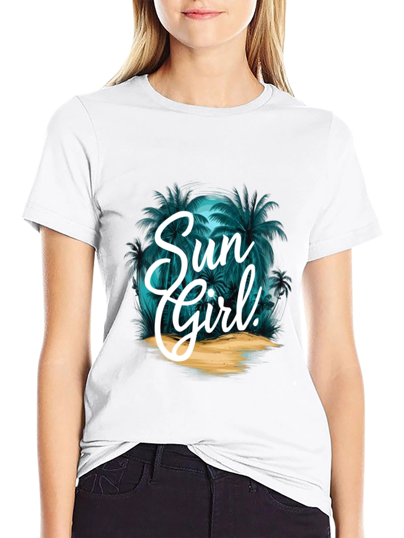 Sun Girl Graphic T-Shirt - Tropical Design