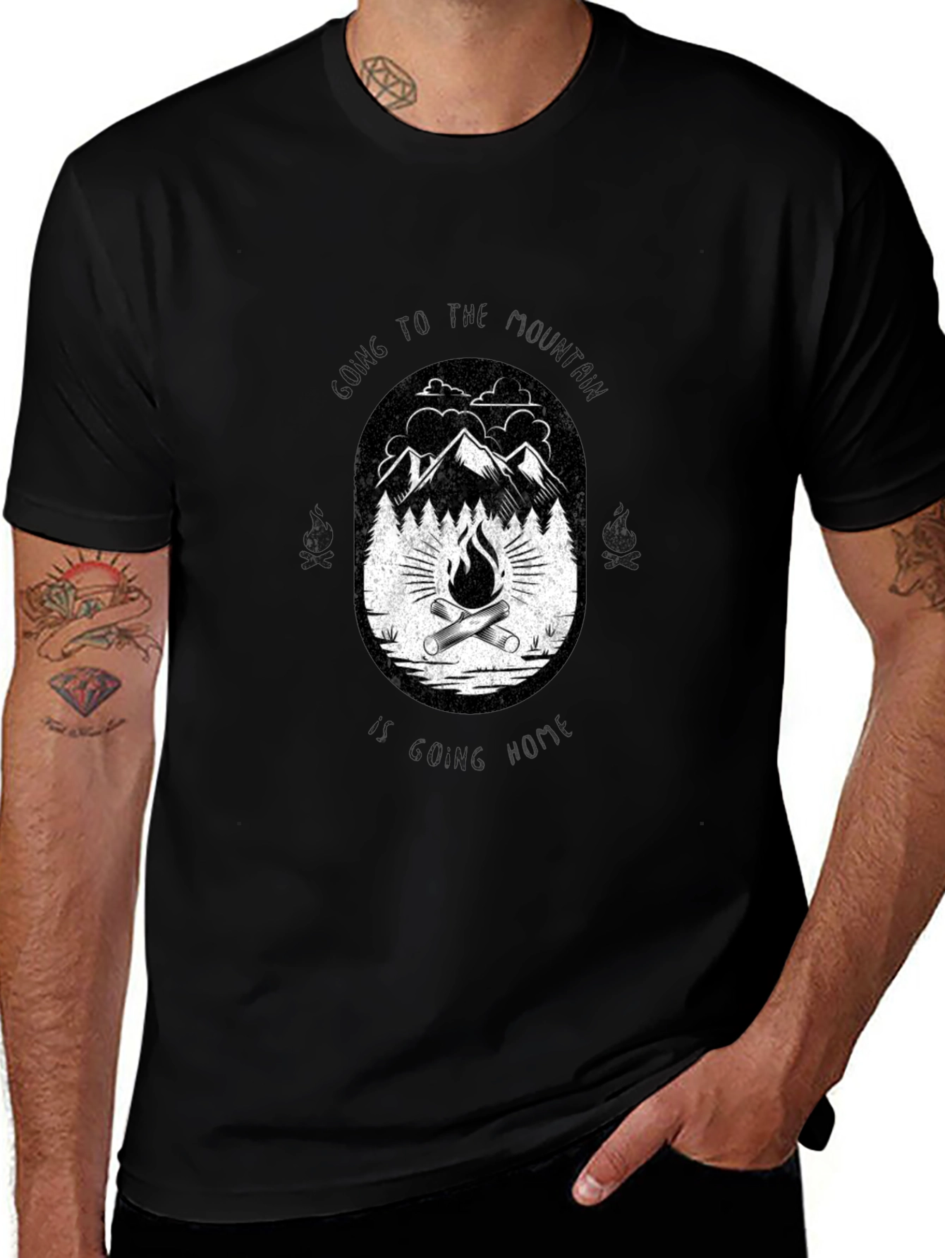 Black Campfire Mountain Graphic T-Shirt