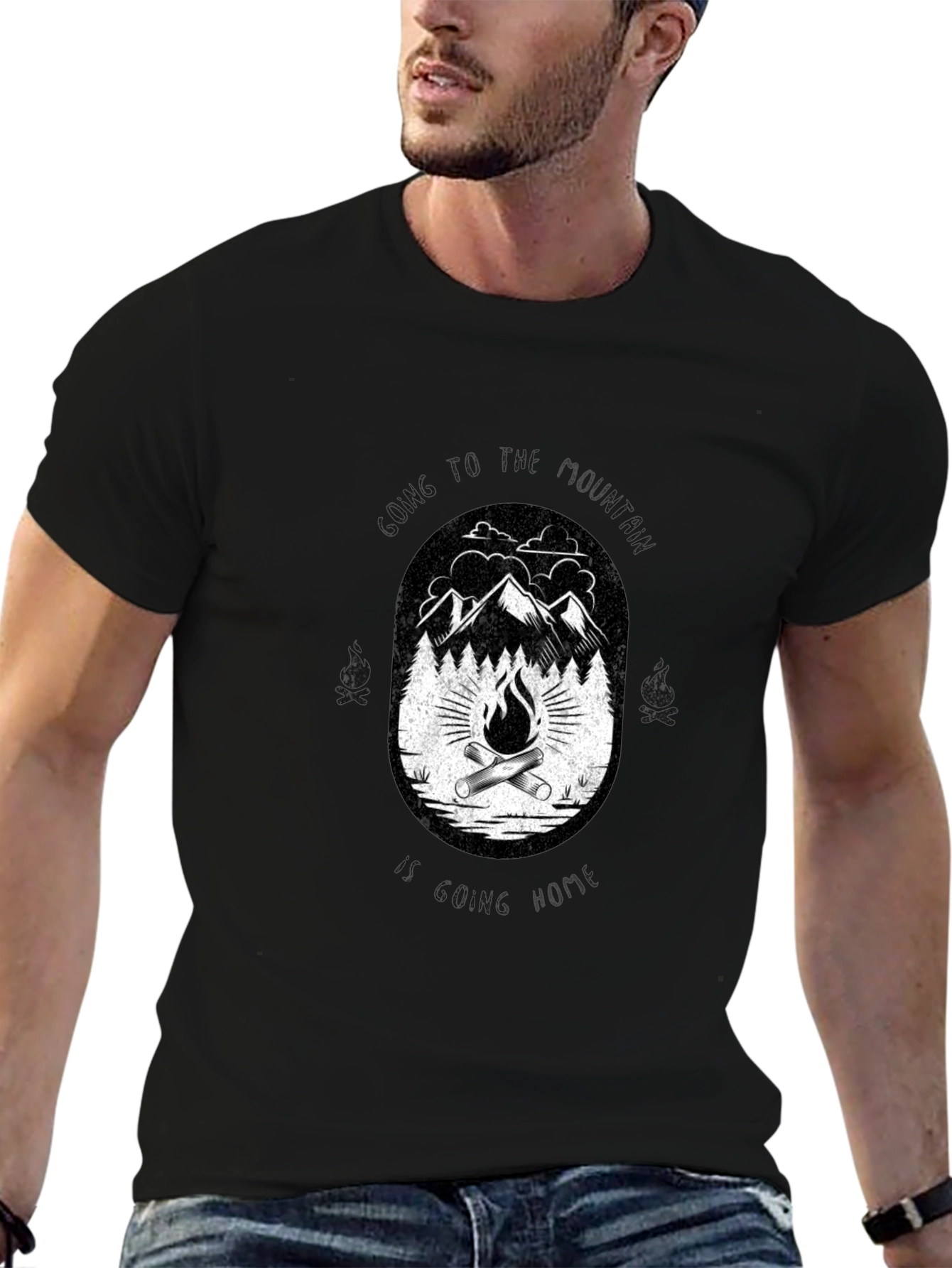 Black Campfire Mountain Graphic T-Shirt
