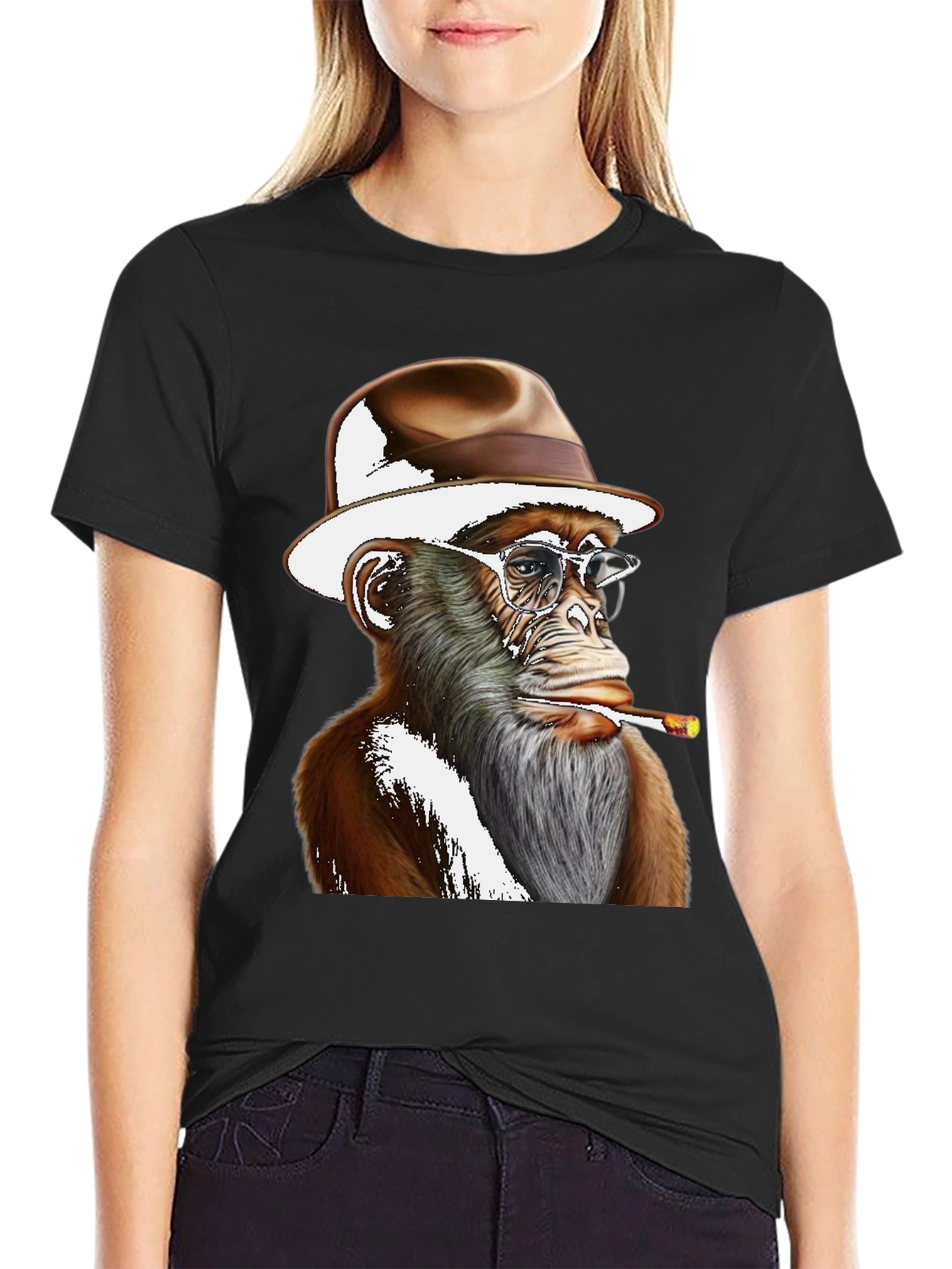 Cool Monkey in Hat Graphic T-Shirt