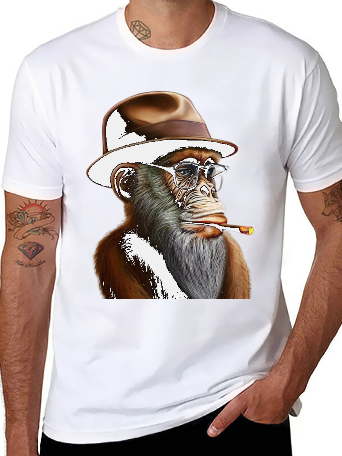 Cool Monkey in Hat Graphic T-Shirt