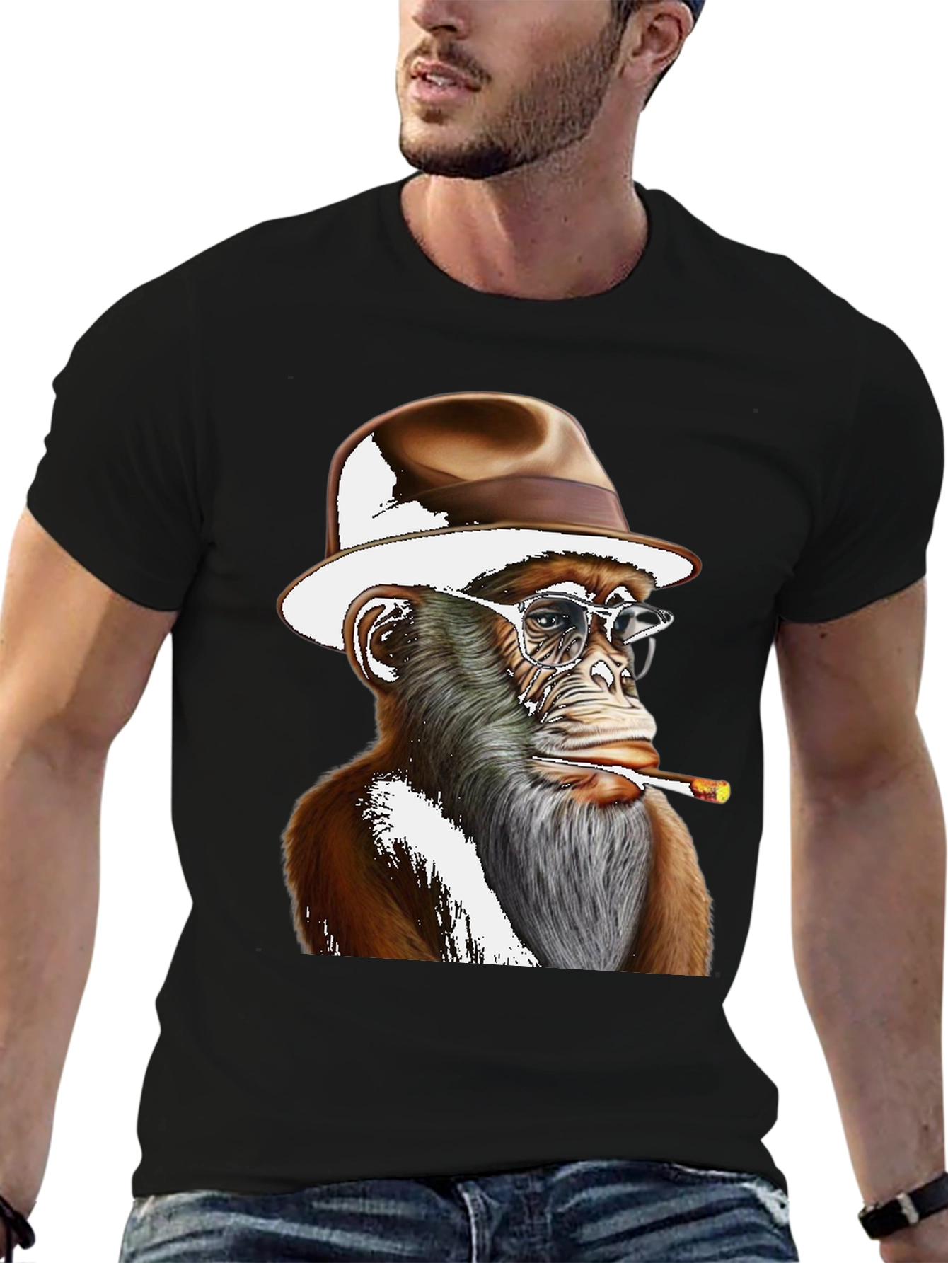 Cool Monkey in Hat Graphic T-Shirt