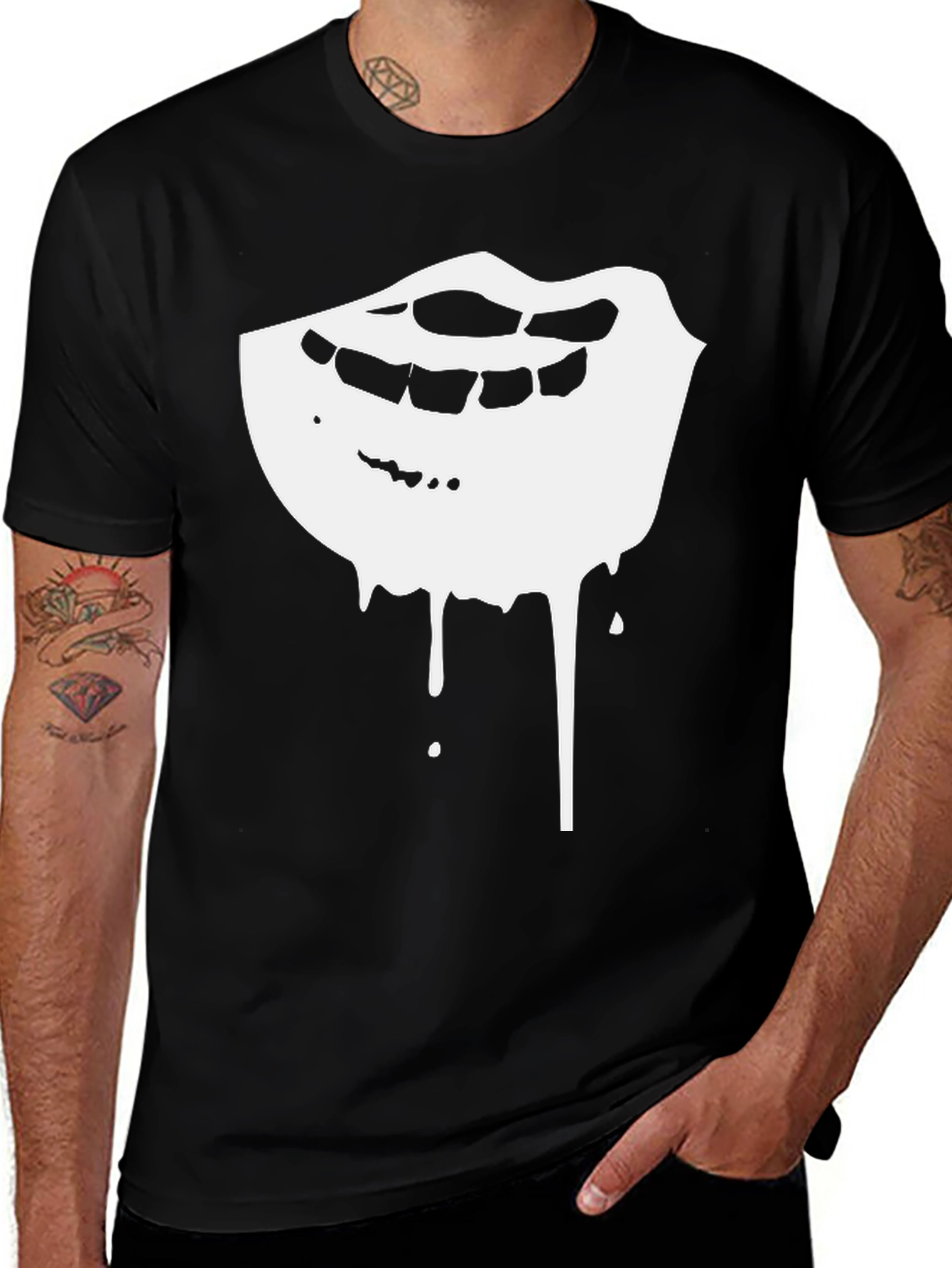 Dripping Lips Graphic Tee - Black Cotton Comfort