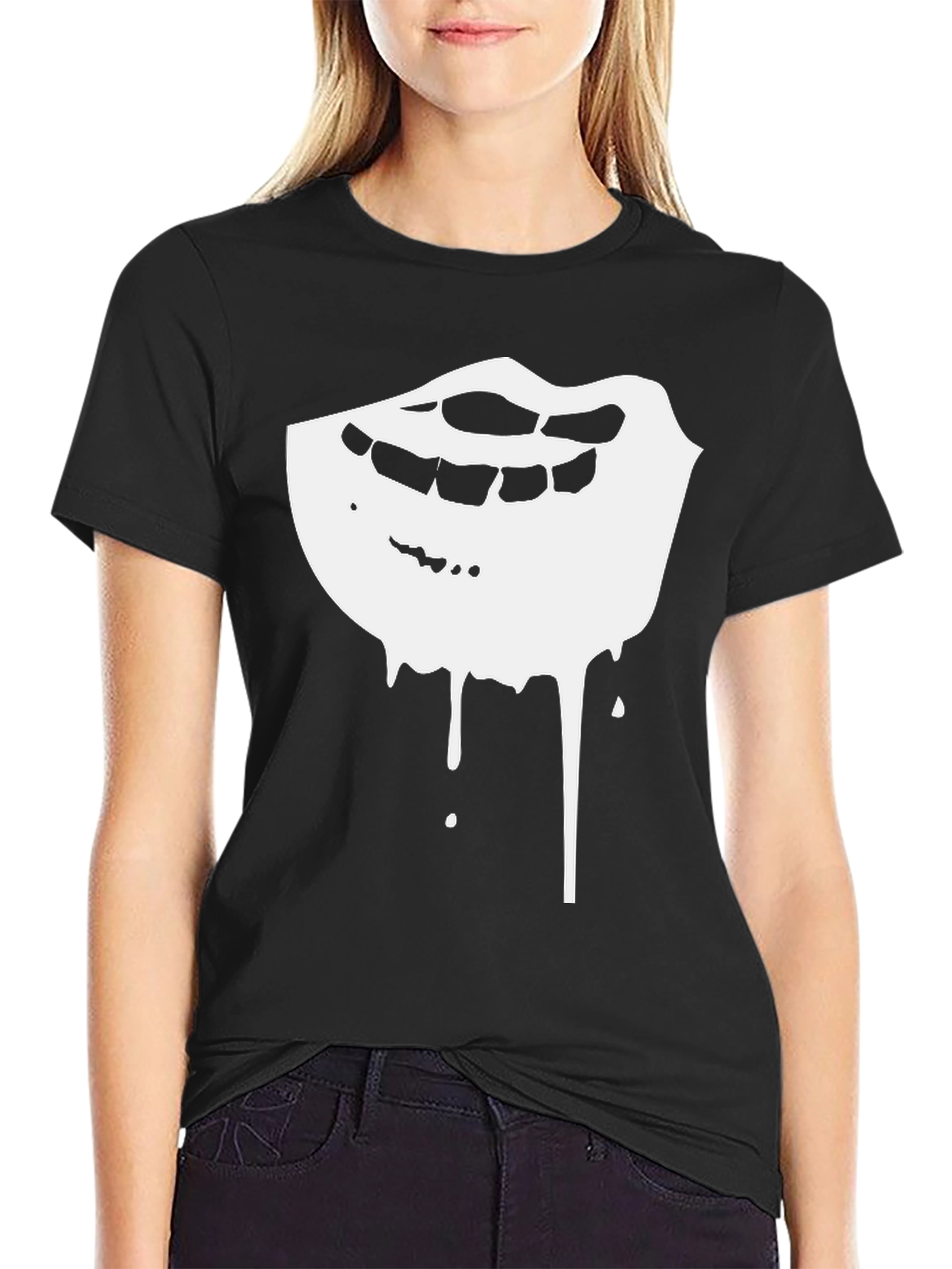 Dripping Lips Graphic Tee - Black Cotton Comfort